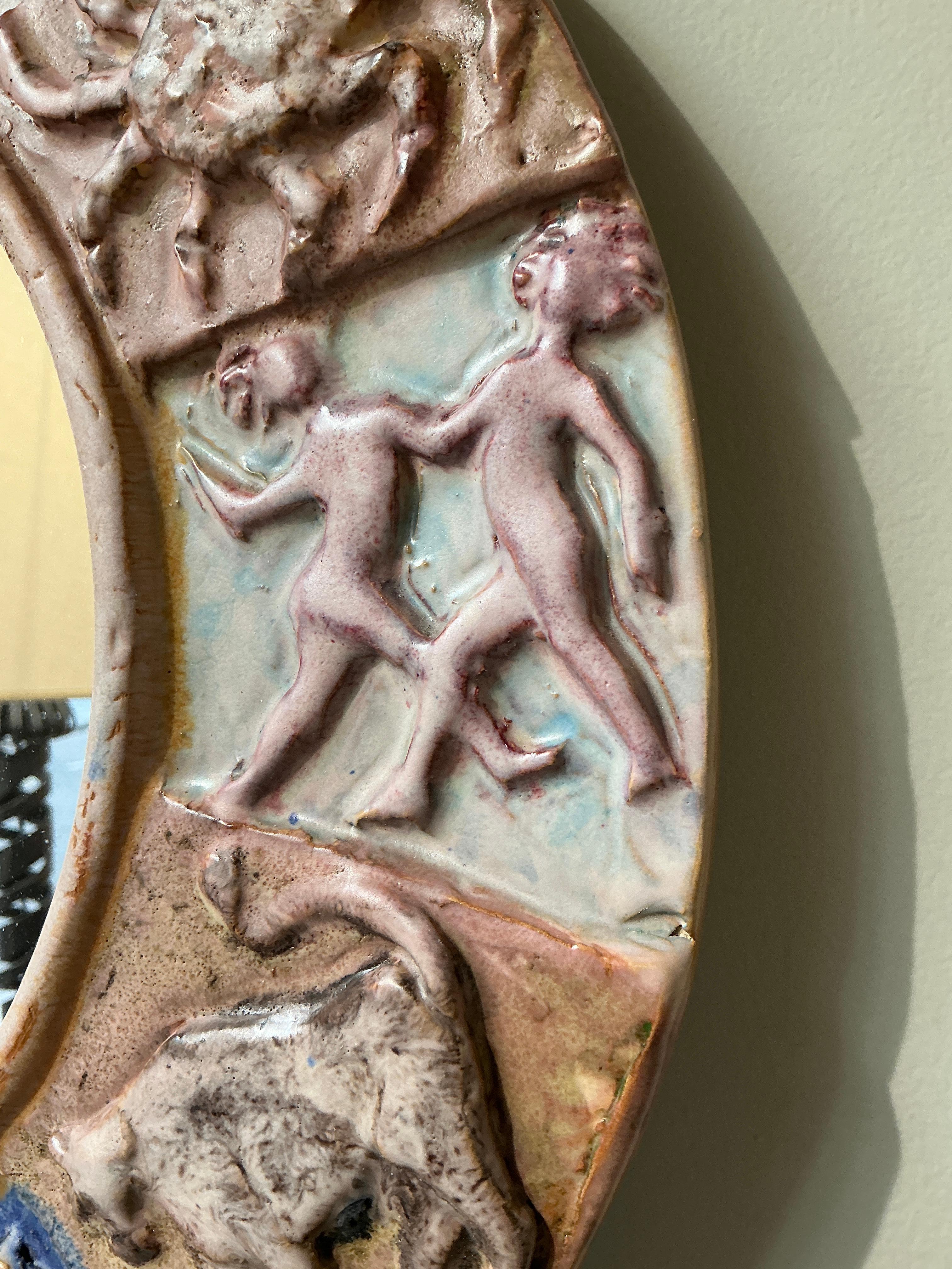 Italian ceramic mirror with zodiac signs circa 1950 In Good Condition In PARIS, FR