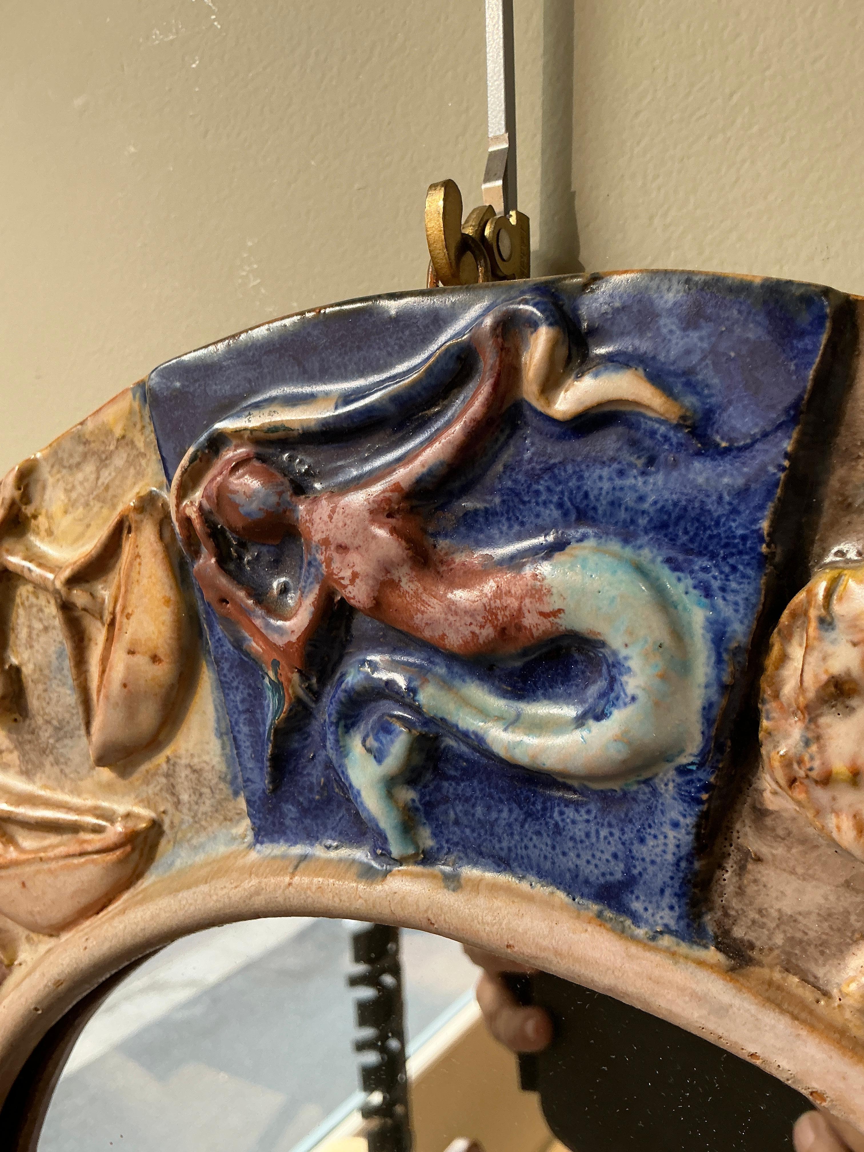 Ceramic Italian ceramic mirror with zodiac signs circa 1950
