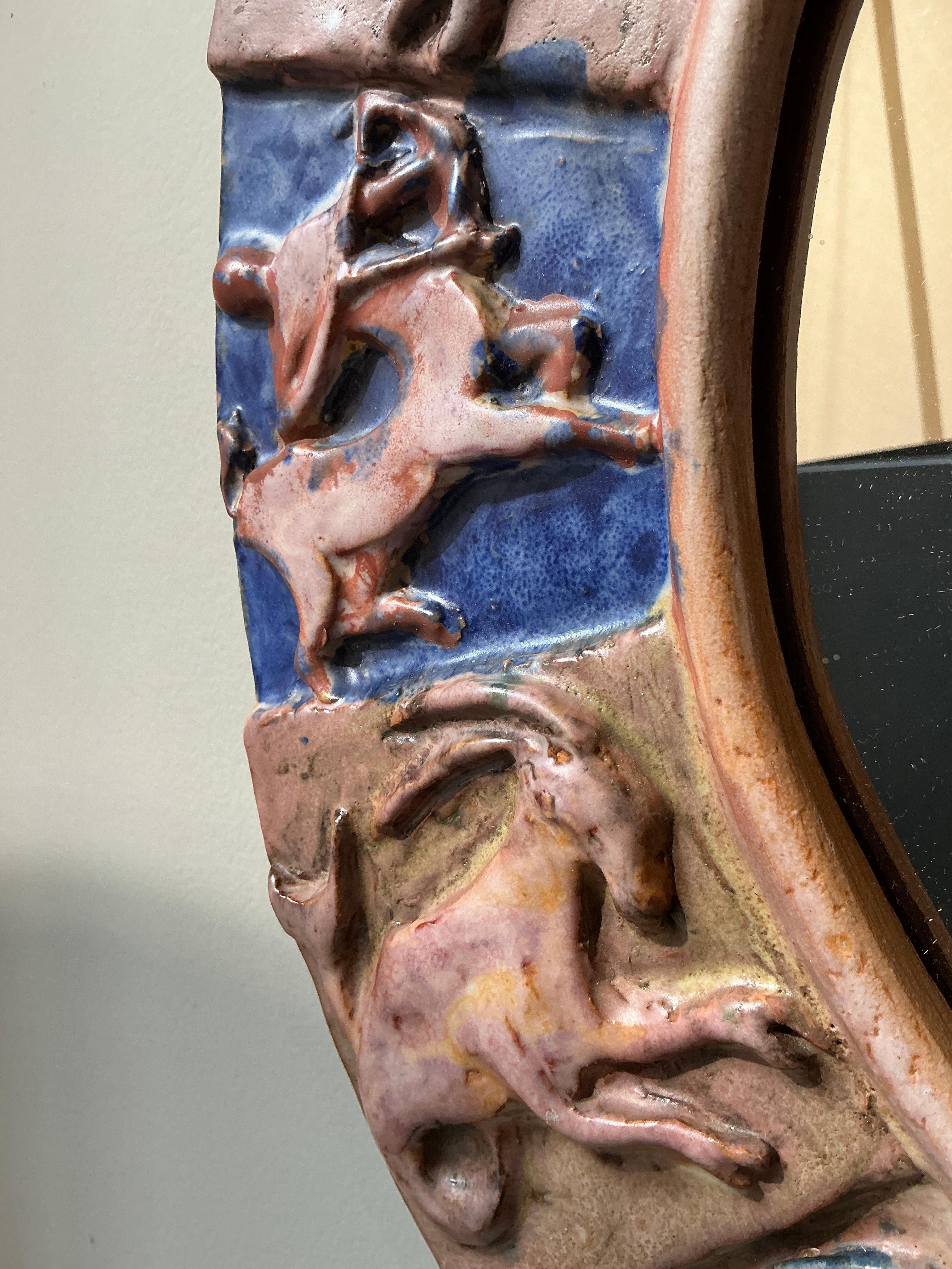 Italian ceramic mirror with zodiac signs circa 1950 1