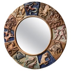 Italian ceramic mirror with zodiac signs circa 1950