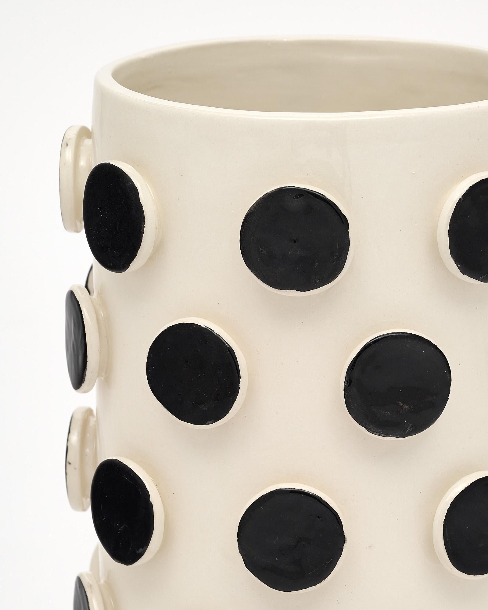 Contemporary Italian Ceramic Modernist Black and White Vases For Sale