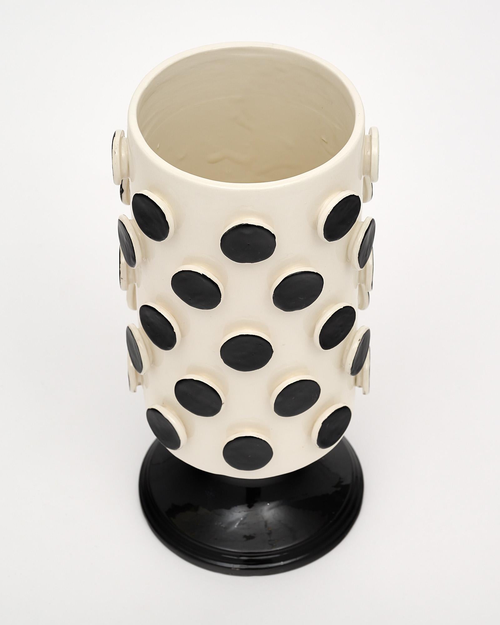Italian Ceramic Modernist Black and White Vases For Sale 1
