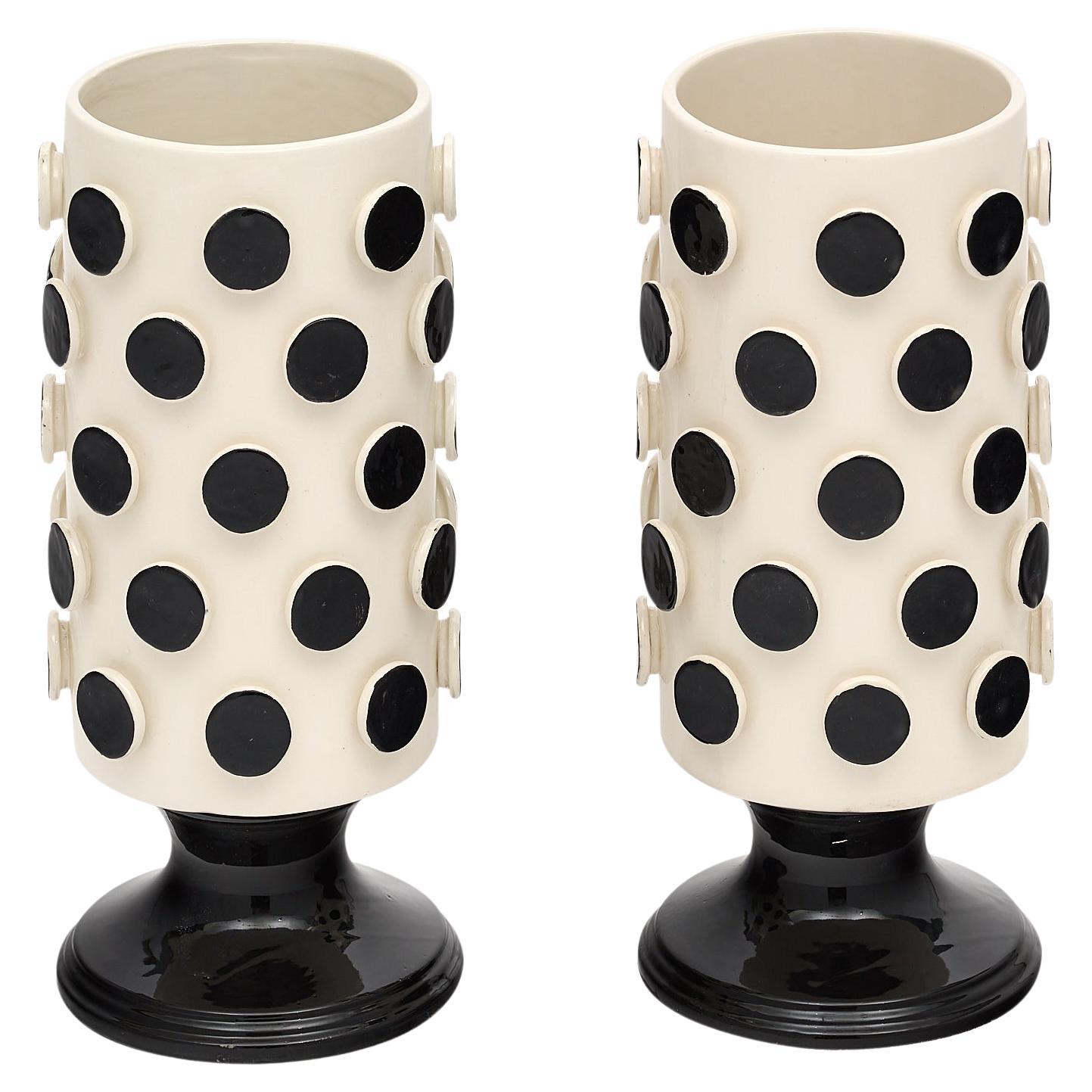 Italian Ceramic Modernist Black and White Vases For Sale