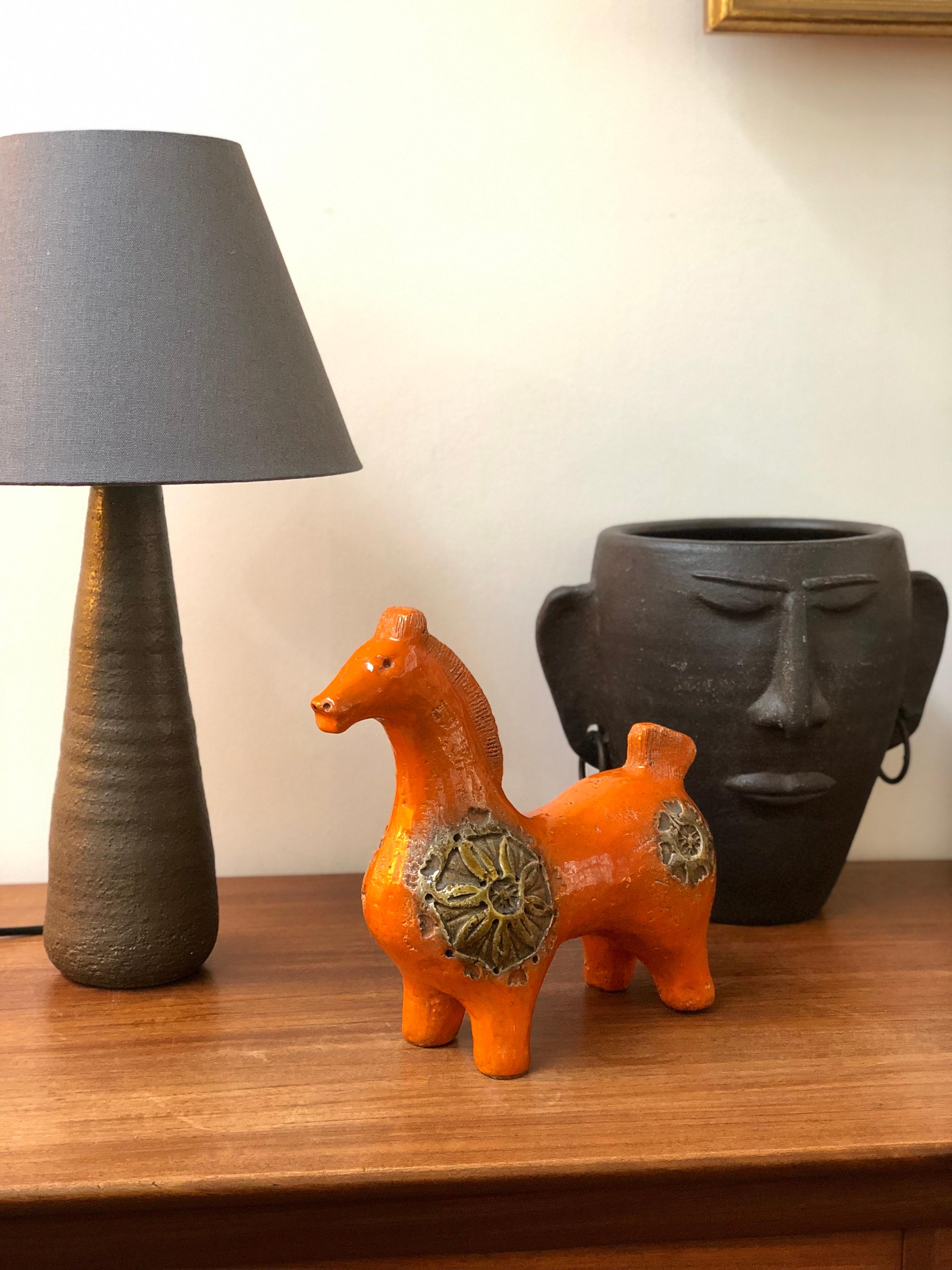 Mid-Century Modern Italian Ceramic Orange Horse by Aldo Londi for Bitossi, circa 1960s