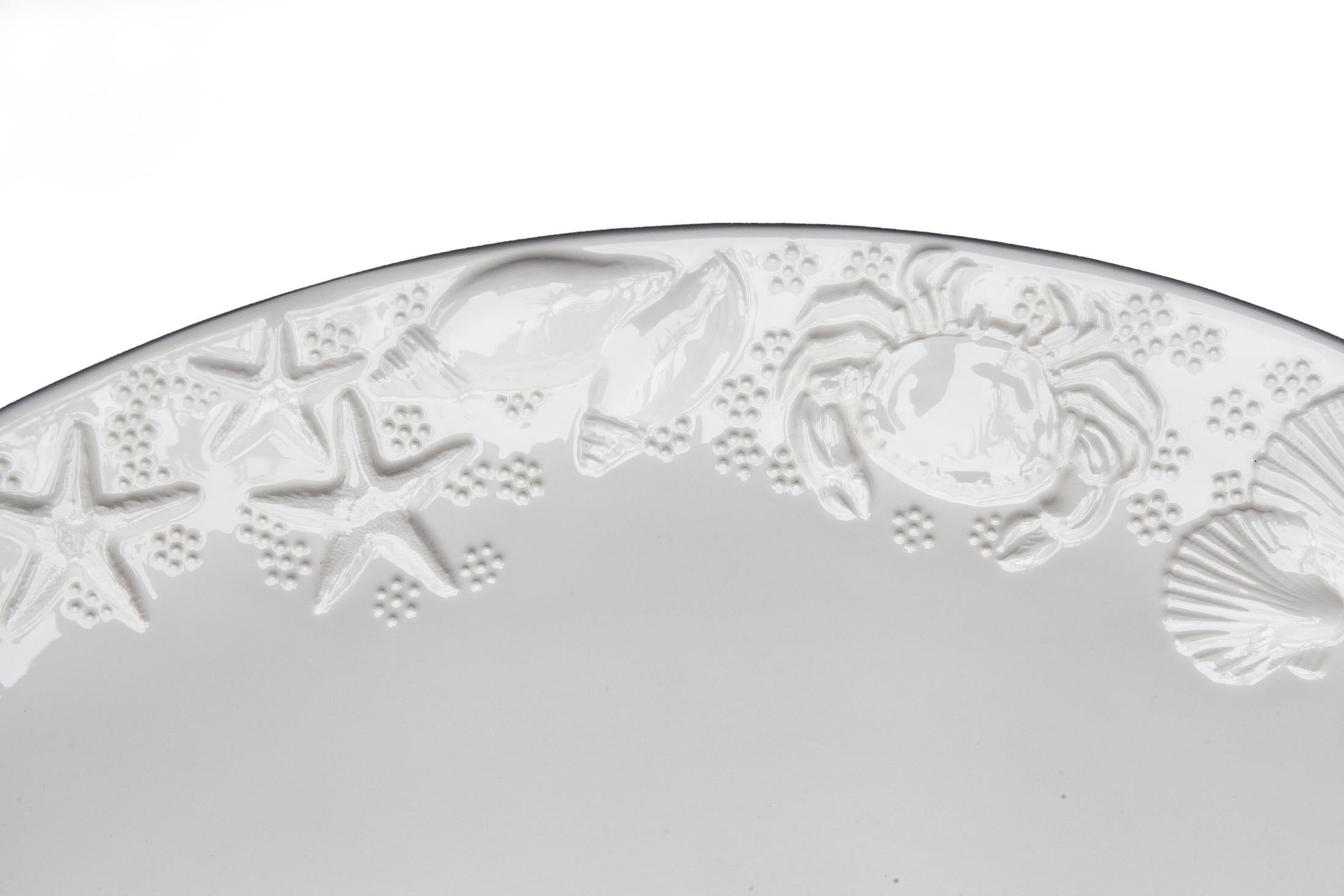 Italian Ceramic Oval Serving Platter w/Sea Motif In Good Condition For Sale In Malibu, CA