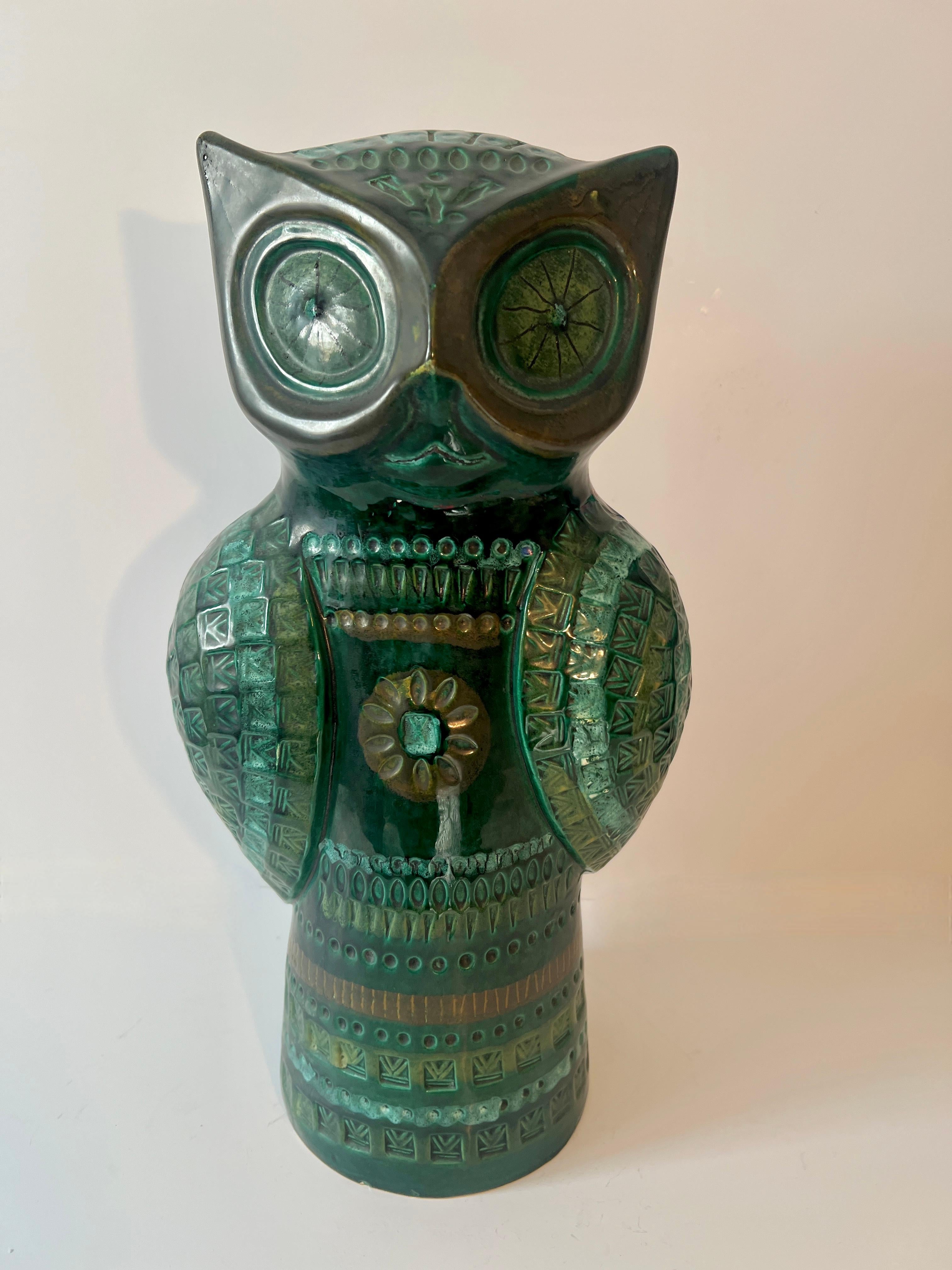 Hand-Crafted Italian Ceramic Owl in the Style of Bitossi Raymor