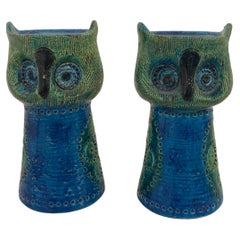 Italian Ceramic Owls Candle Holders by Bitossi for Rosenthal Netter