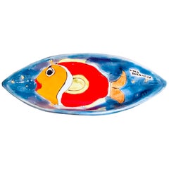 Italian Ceramic Petite Oval Fish Bowl Signed by Nino Parrucca