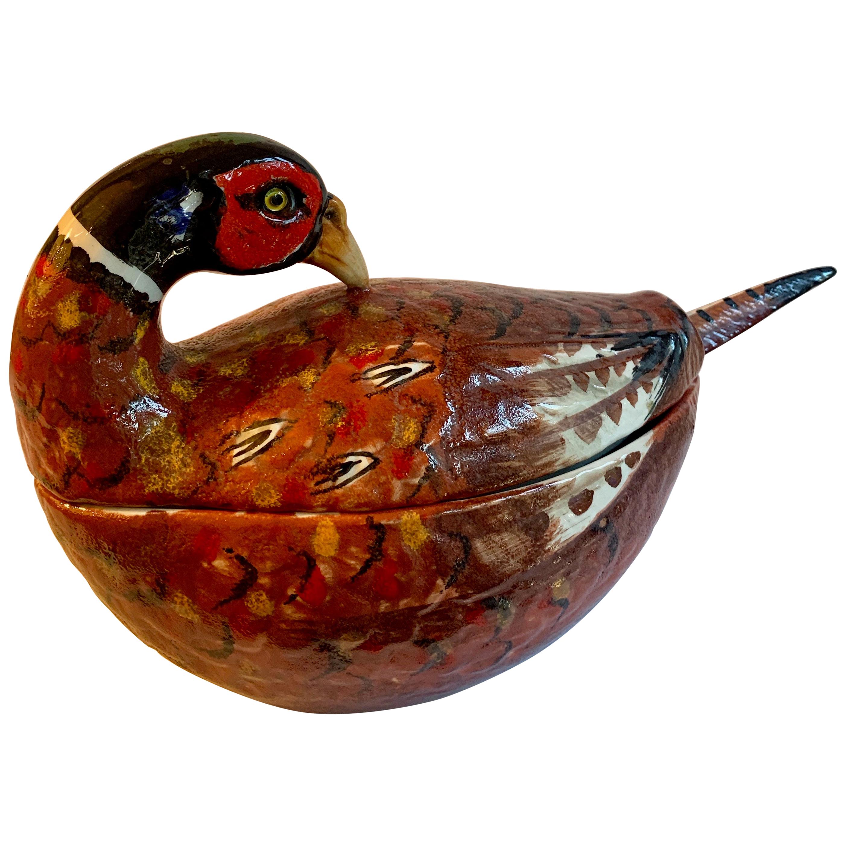 Italian Oggetti Porcelain Pheasant Soup Tureen with Ladle For Sale