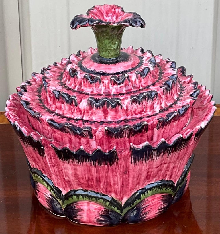 Italian Ceramic Pink and Black Flower Blossom Form Tureen For Sale at  1stDibs