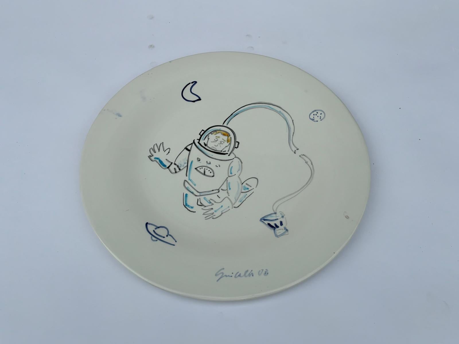 Ceramic plate designed and produced by Gianni Cella. Signed. Unique piece.

Biography
Born and raised in Pavia, Gianni Cella's early training took place first at the Liceo Artistico Raffaello Sanzio in Pavia and later at the Brera Academy of Fine