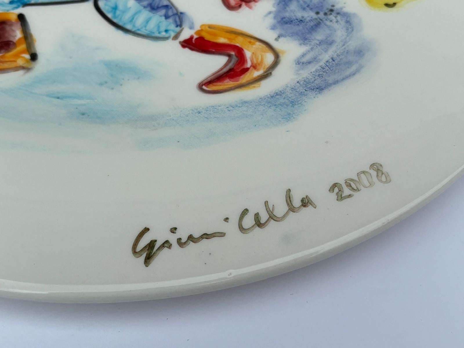 Modern Italian Ceramic Plate Unique Piece by Gianni Cella For Sale