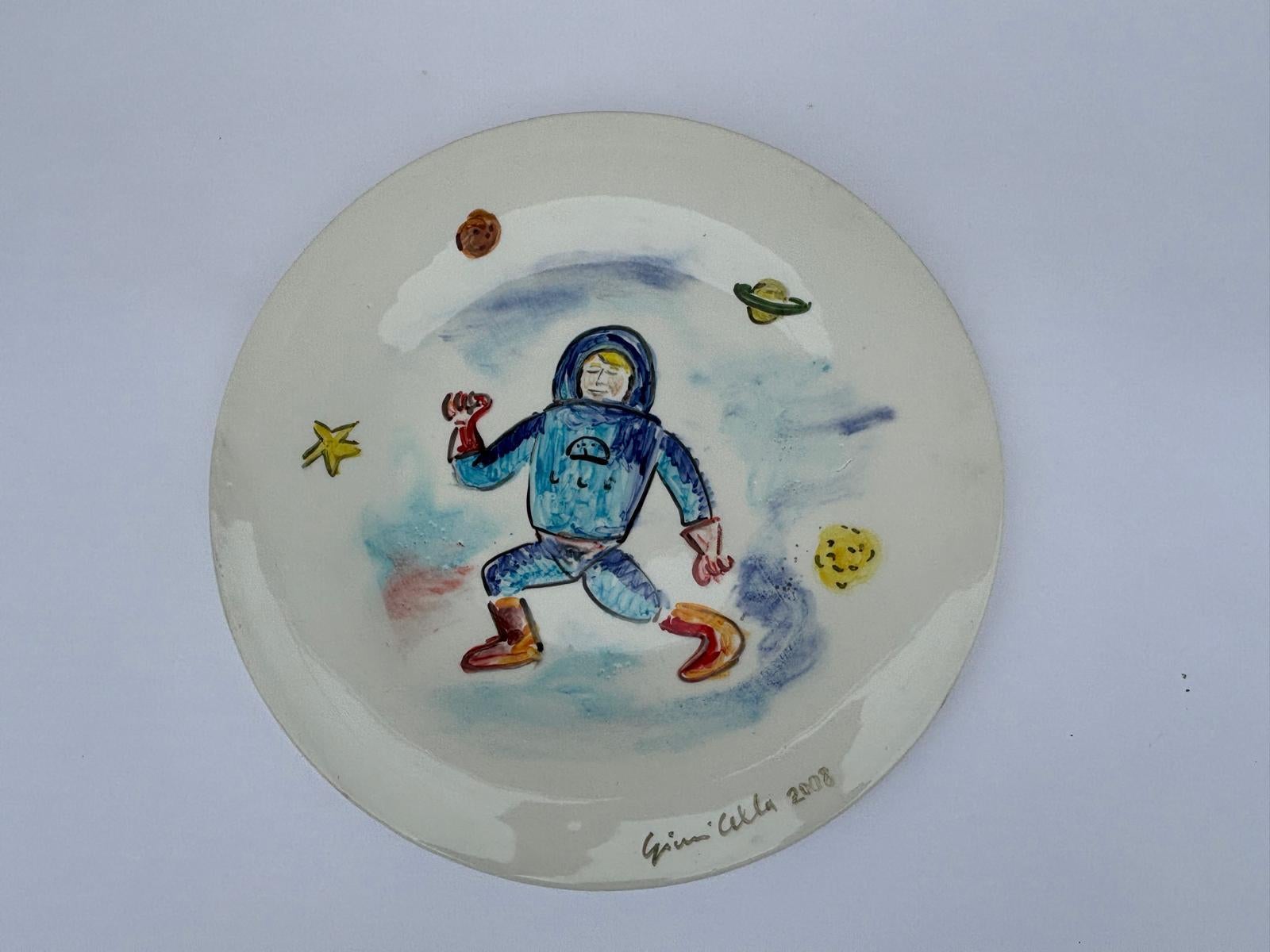 Italian Ceramic Plate Unique Piece by Gianni Cella In Excellent Condition For Sale In Milan, Italy