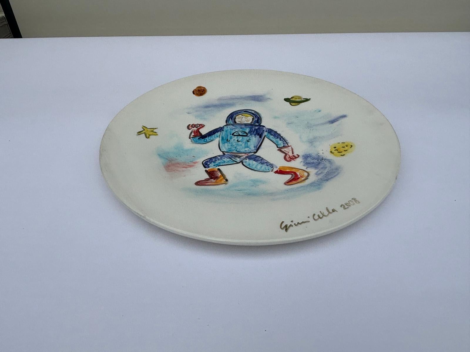 Contemporary Italian Ceramic Plate Unique Piece by Gianni Cella For Sale