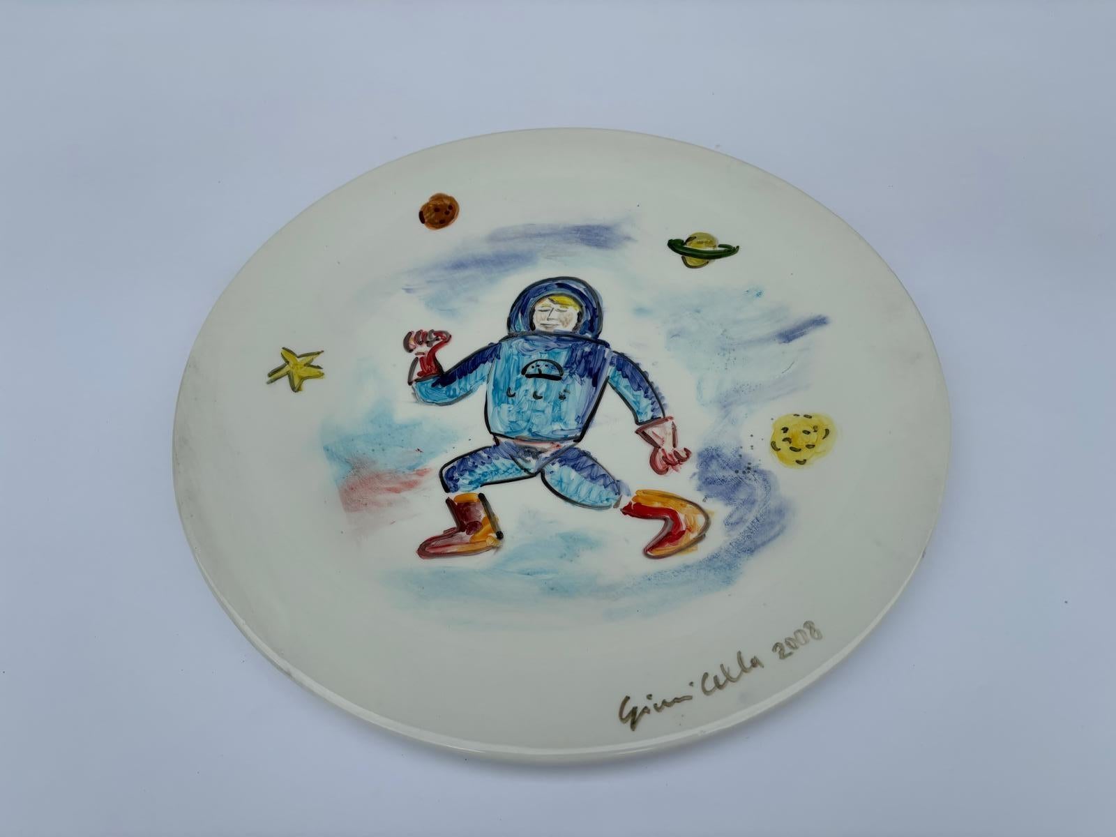 Italian Ceramic Plate Unique Piece by Gianni Cella For Sale 2