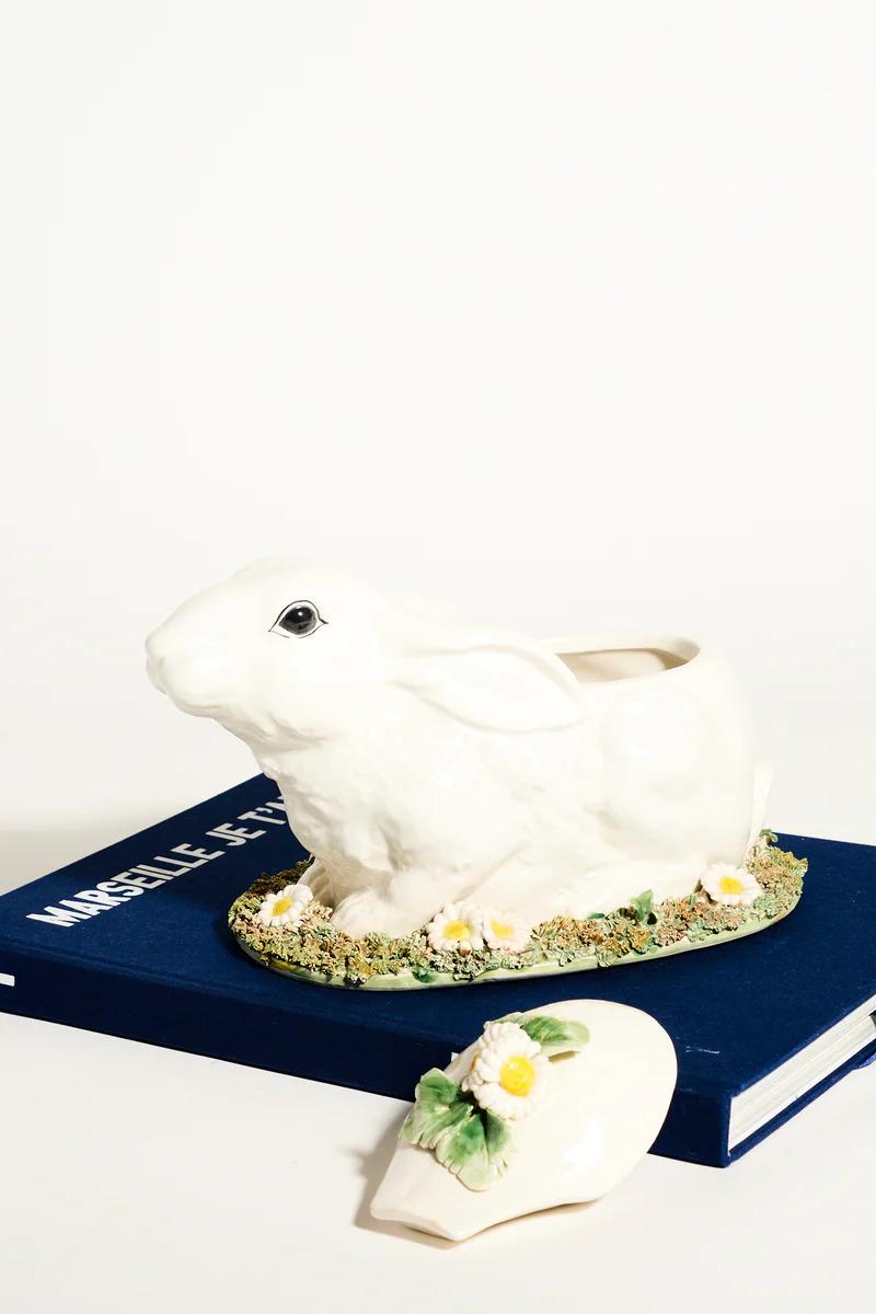 Mid-Century Modern Italian Ceramic Rabbit with Lid