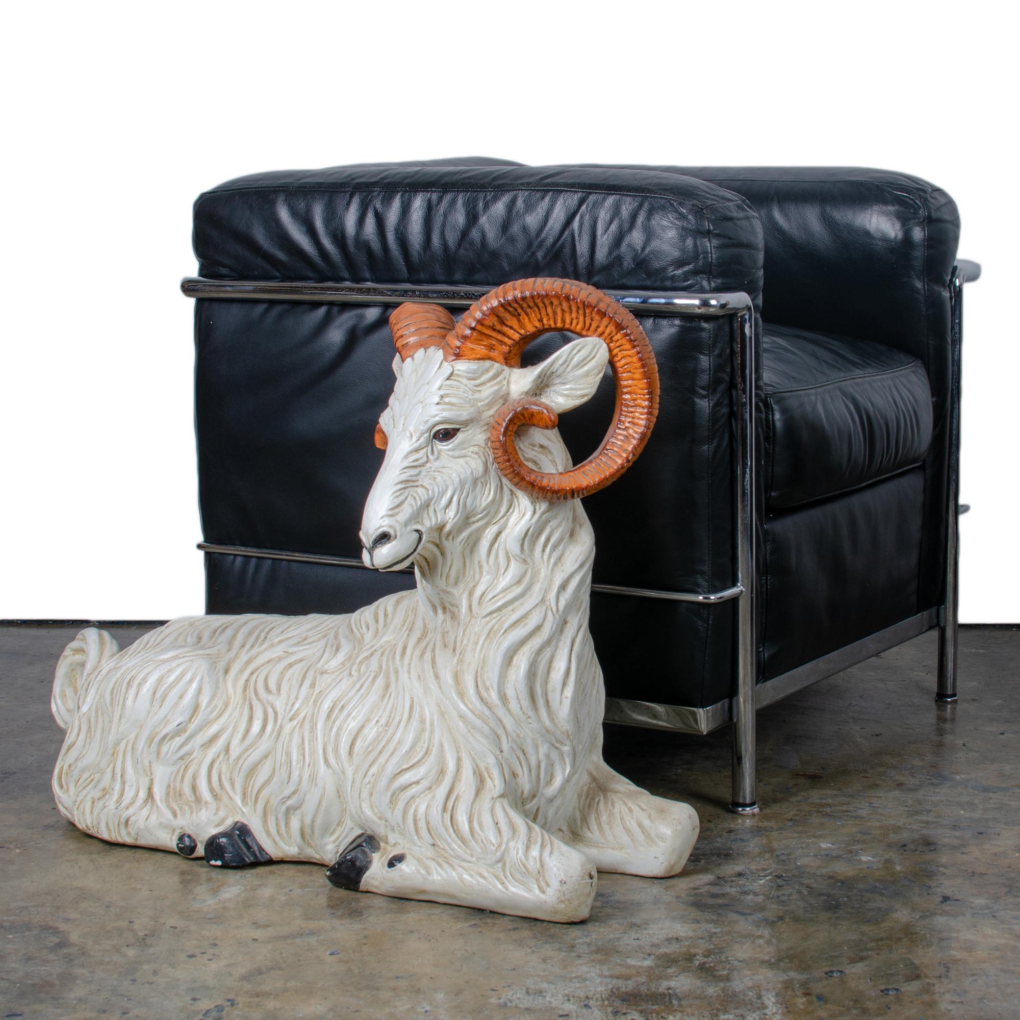 A large ceramic painted and glazed ram made in Italy circa 1970s.

29 inches wide by 14 inches deep by 23 inches tall