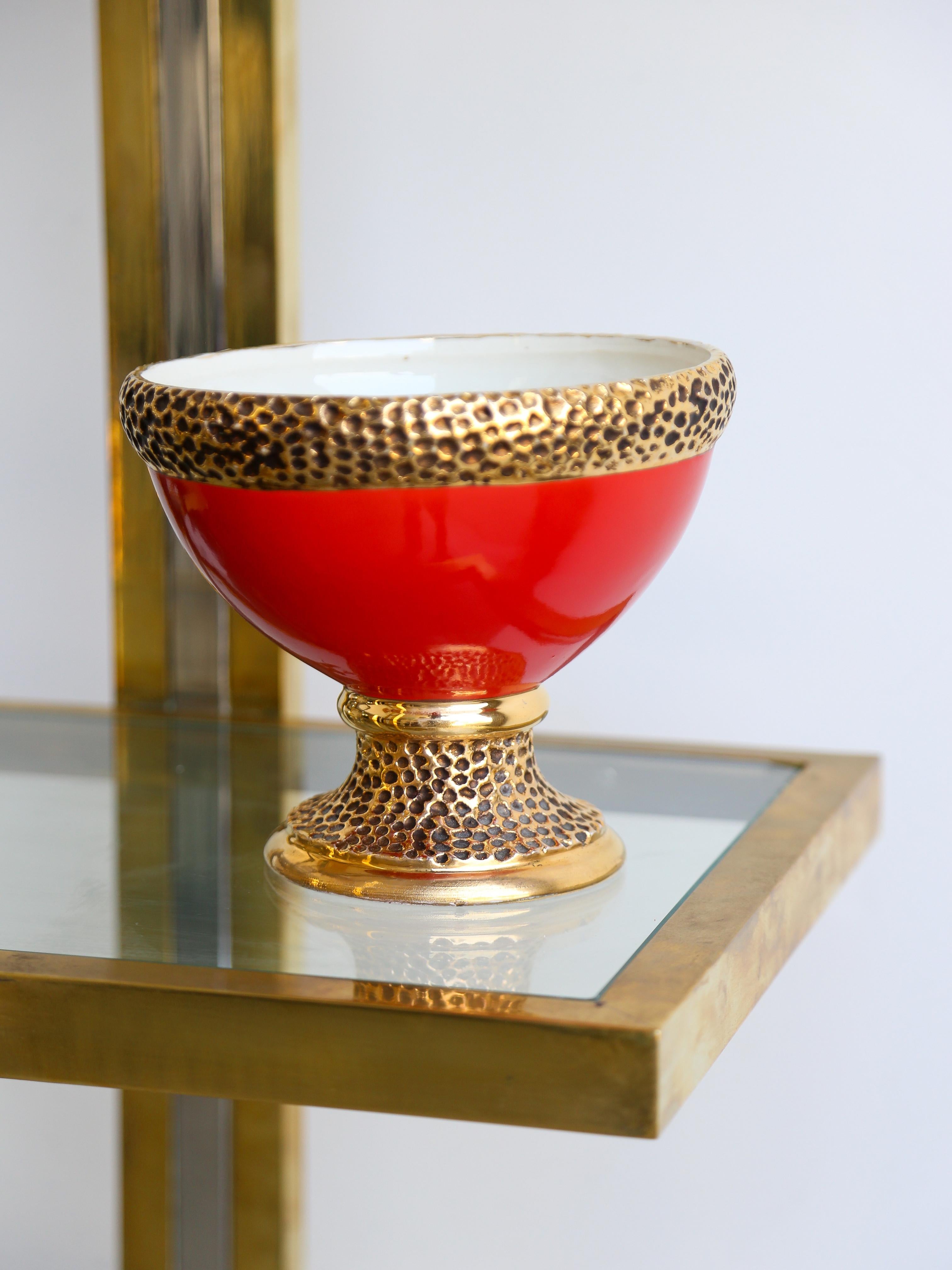 Mid-Century Modern Italian Ceramic Red Bowl by Porcellane Canova Padova Italia For Sale