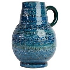 Retro Italian Ceramic Rhimini Blue Vase by Aldo Londi for Bitossi, circa 1960s
