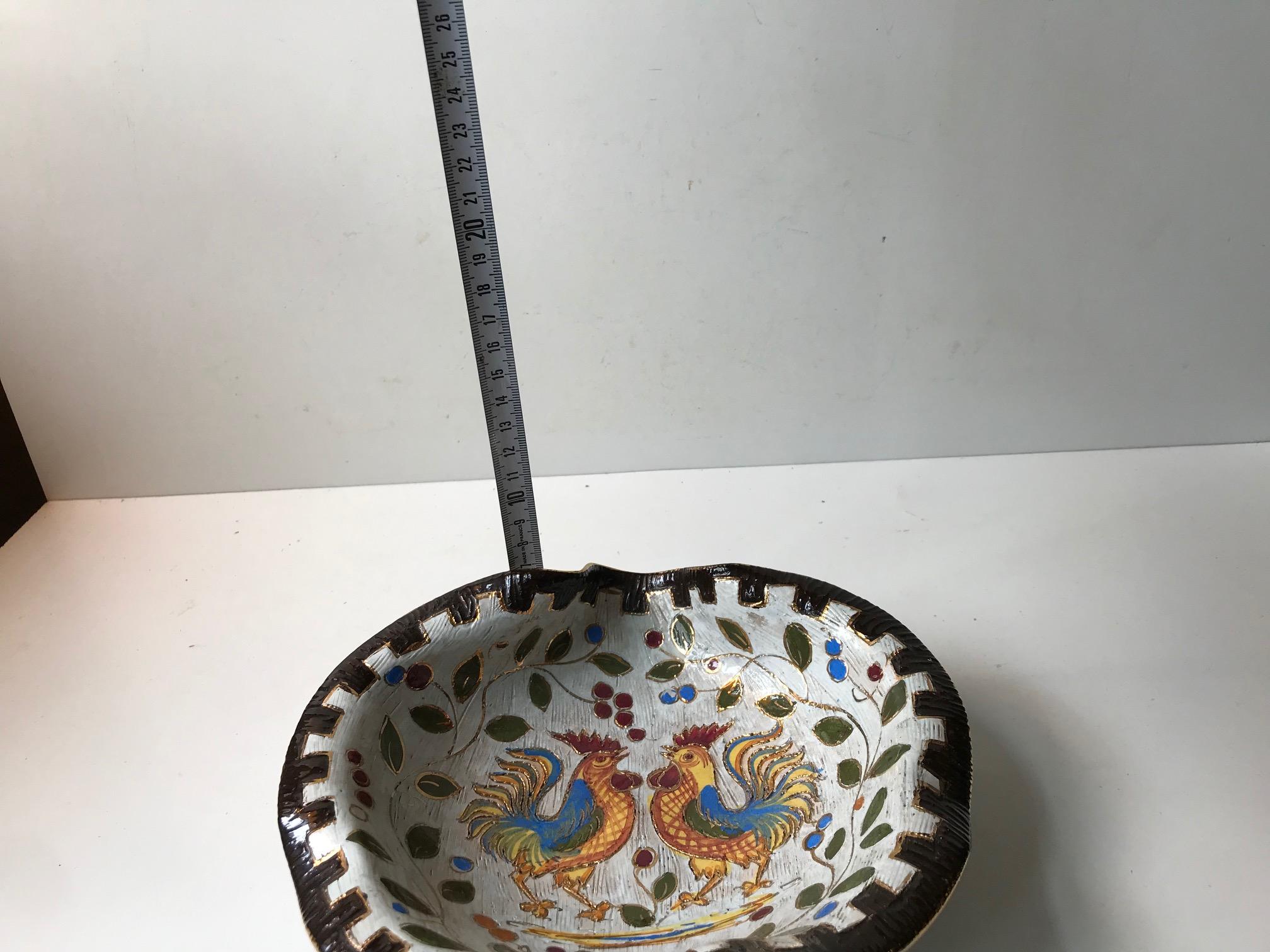 Italienische Hahnenschale aus Keramik mit Sgraffitoglasur von Bitossi, 1960er Jahre 5