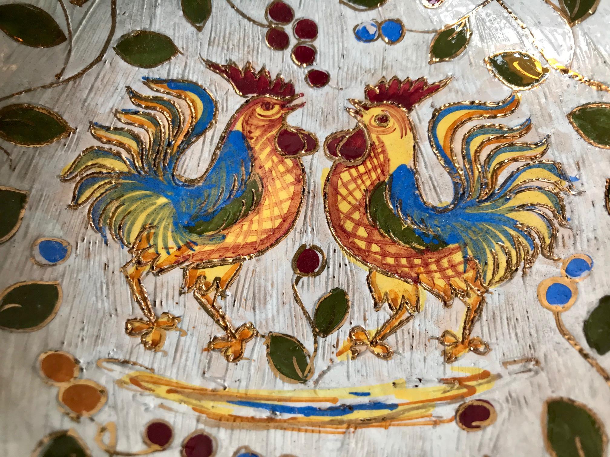 Italienische Hahnenschale aus Keramik mit Sgraffitoglasur von Bitossi, 1960er Jahre (Mitte des 20. Jahrhunderts)