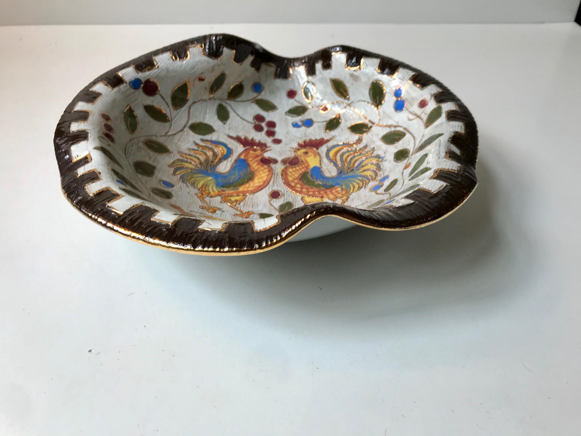Italienische Hahnenschale aus Keramik mit Sgraffitoglasur von Bitossi, 1960er Jahre 2