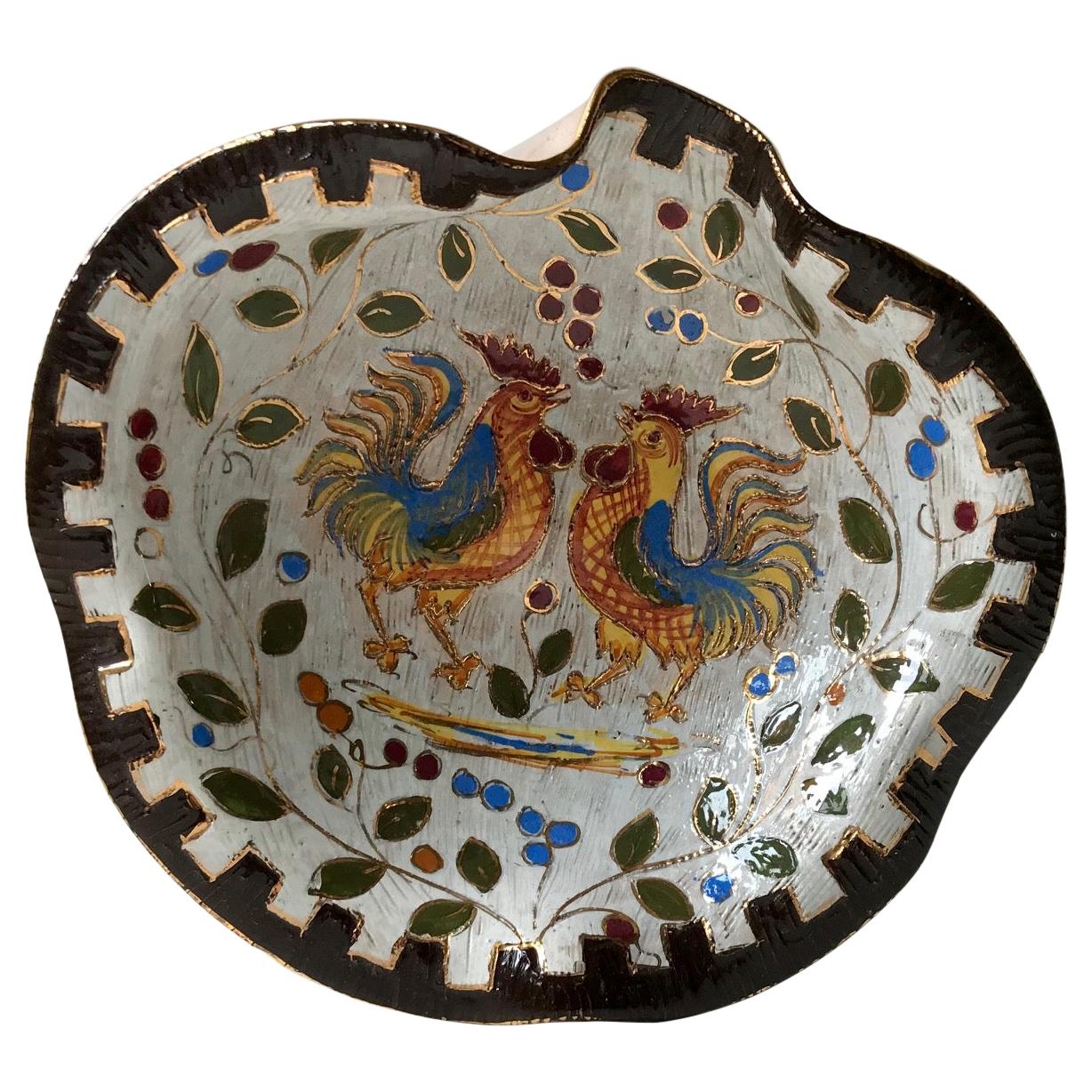 Italian Ceramic Rooster Dish with Sgraffito Glaze by Bitossi, 1960s