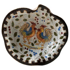 Retro Italian Ceramic Rooster Dish with Sgraffito Glaze by Bitossi, 1960s