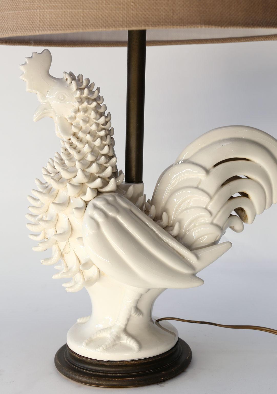 Late 20th Century Italian Ceramic Rooster Lamp