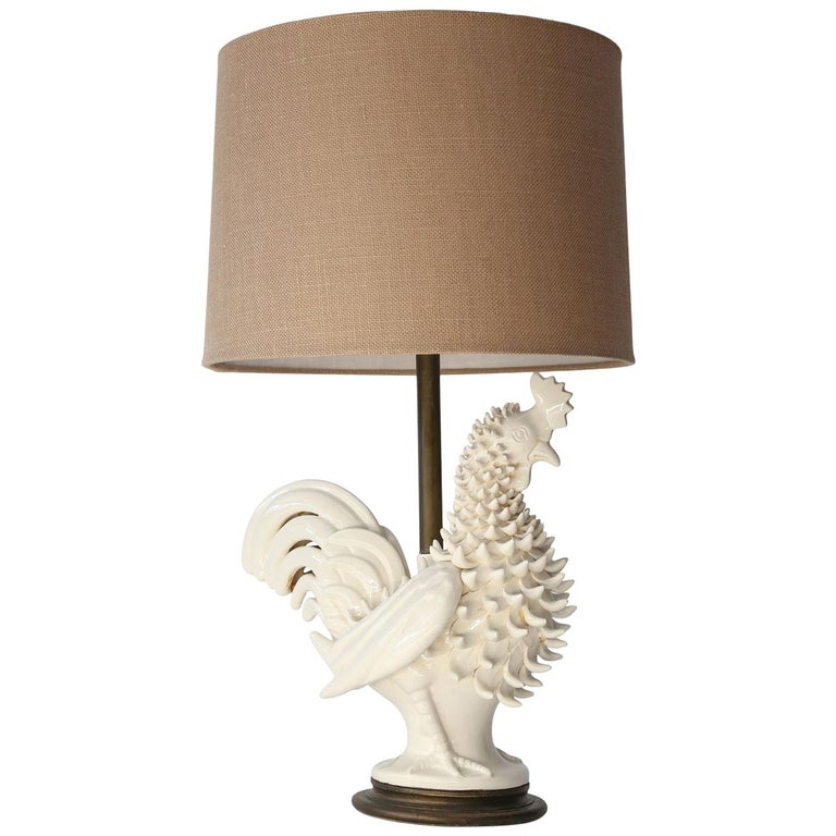 Italian ceramic rooster lamp, 1970s, offered by Skelton Culver