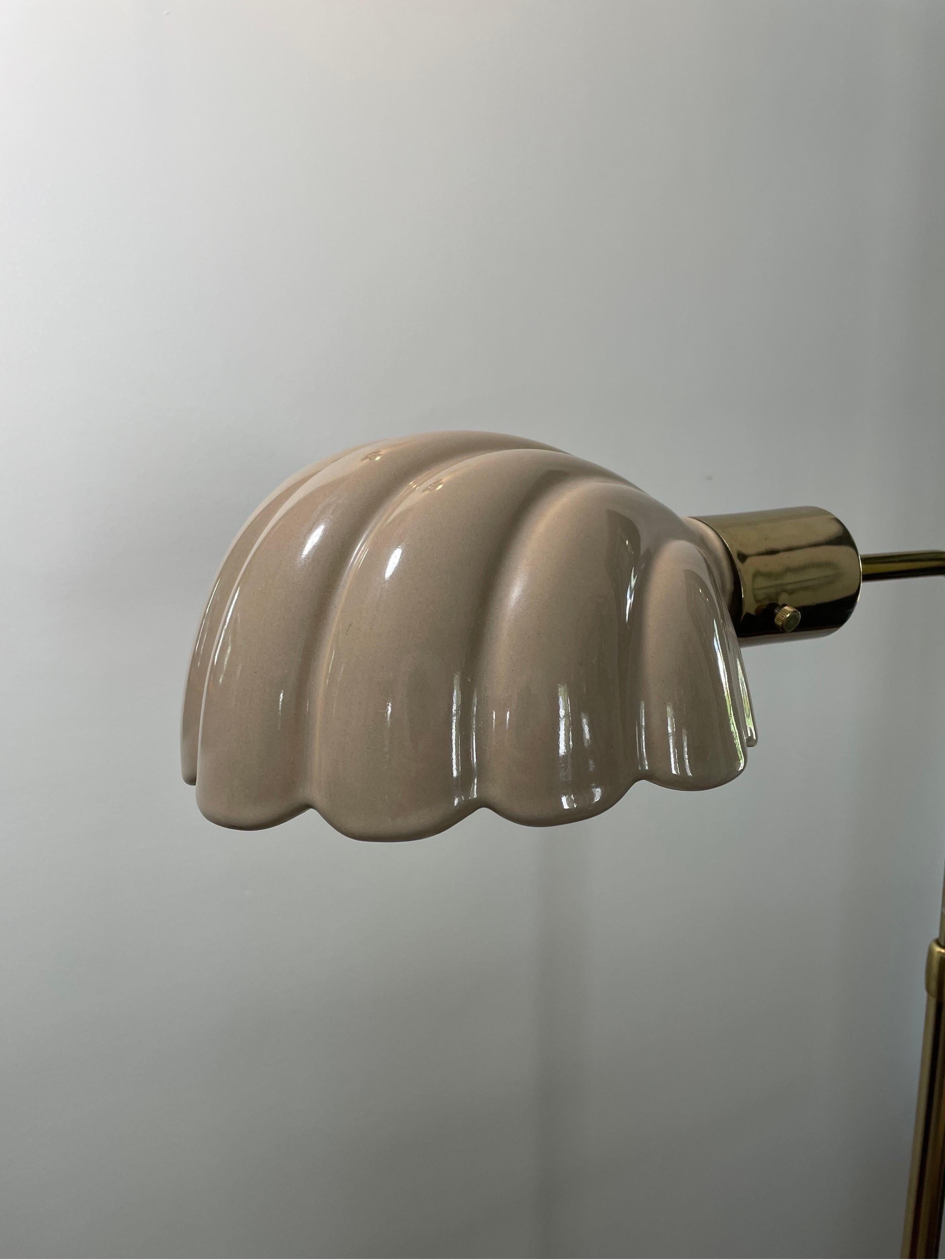 Mid-Century Modern Italian Ceramic Scallop Shell Shade Reading Floor Lamp