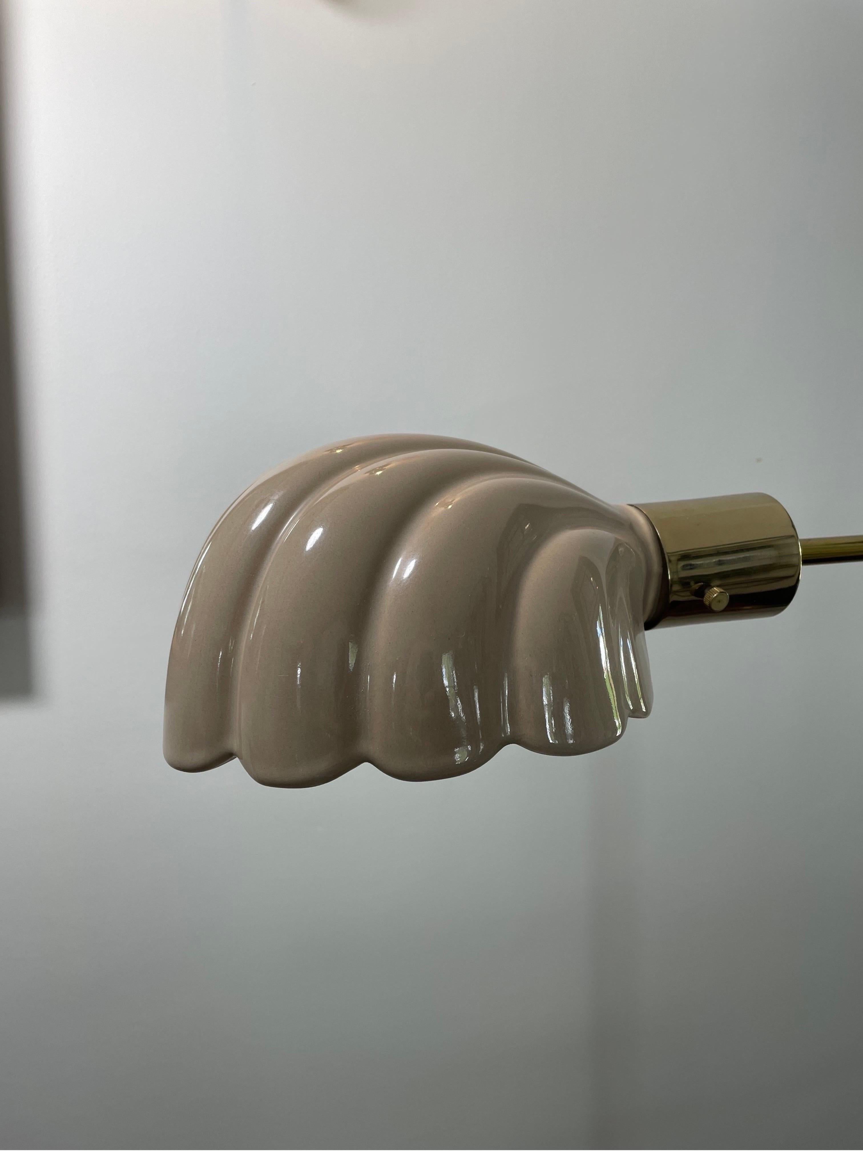 Brass Italian Ceramic Scallop Shell Shade Reading Floor Lamp