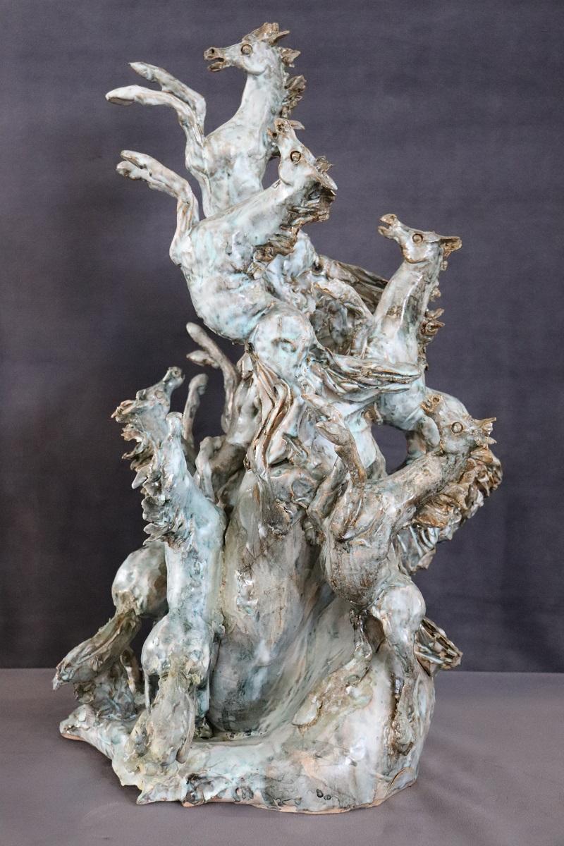 Émaillé Sculpture italienne « Chevaux » de Carlo Morelli en vente