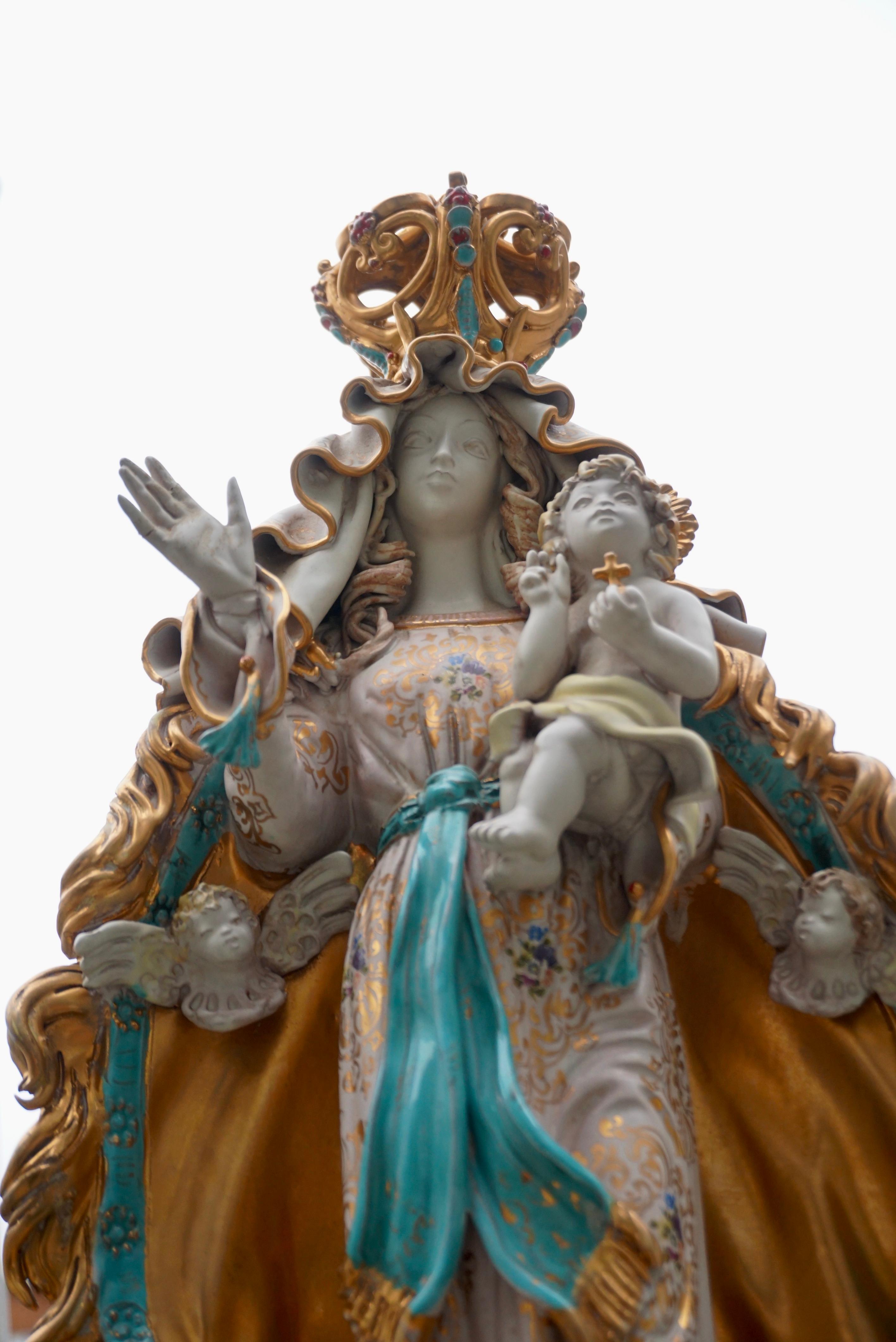 Italian Ceramic Sculpture Madonna Virgin & Child Pattarino 1960s Figure For Sale 4