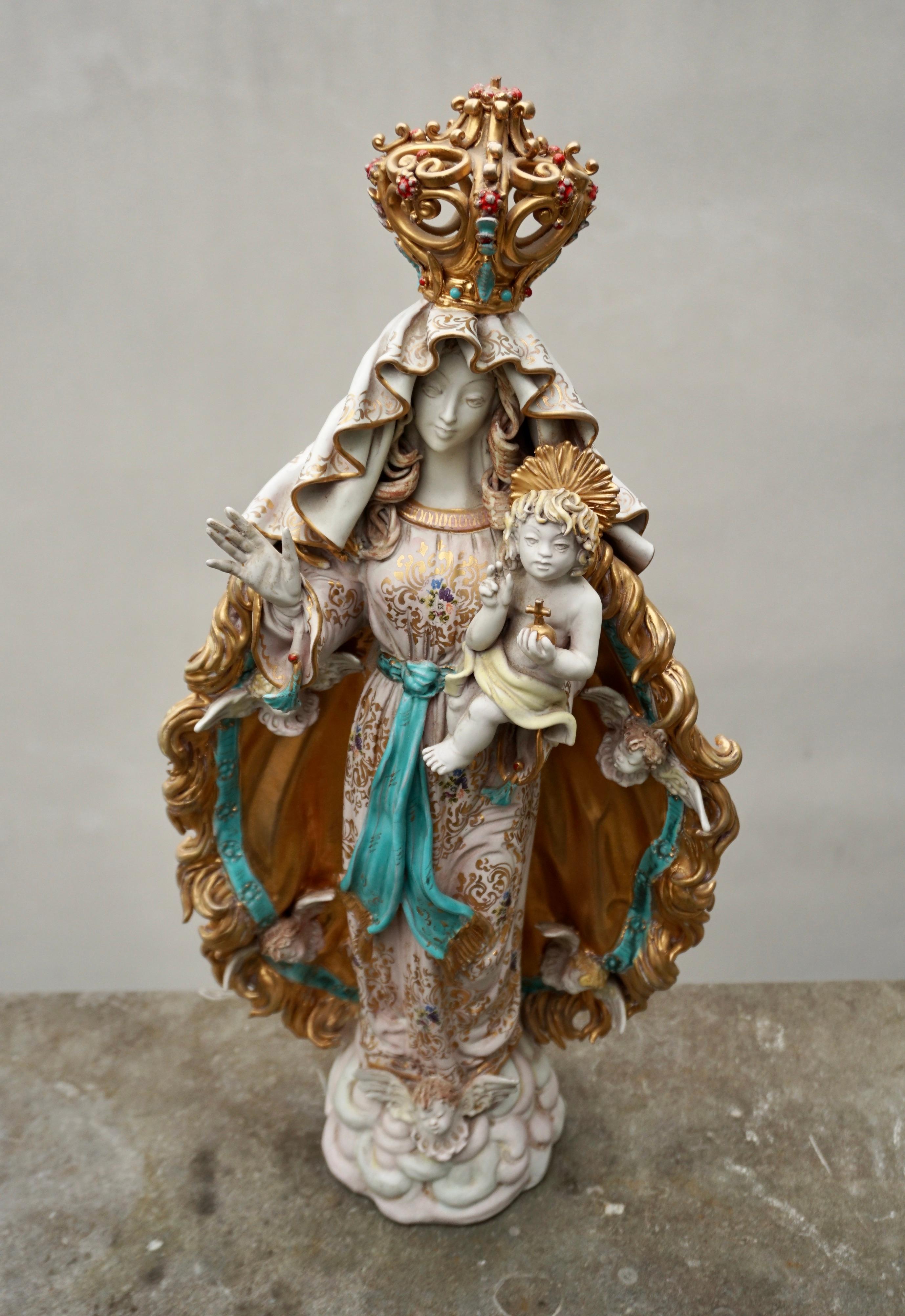 Italienische Keramik-Skulptur Madonna Jungfrau und Kind Pattarino 1960er Jahre Figur (Moderne der Mitte des Jahrhunderts) im Angebot