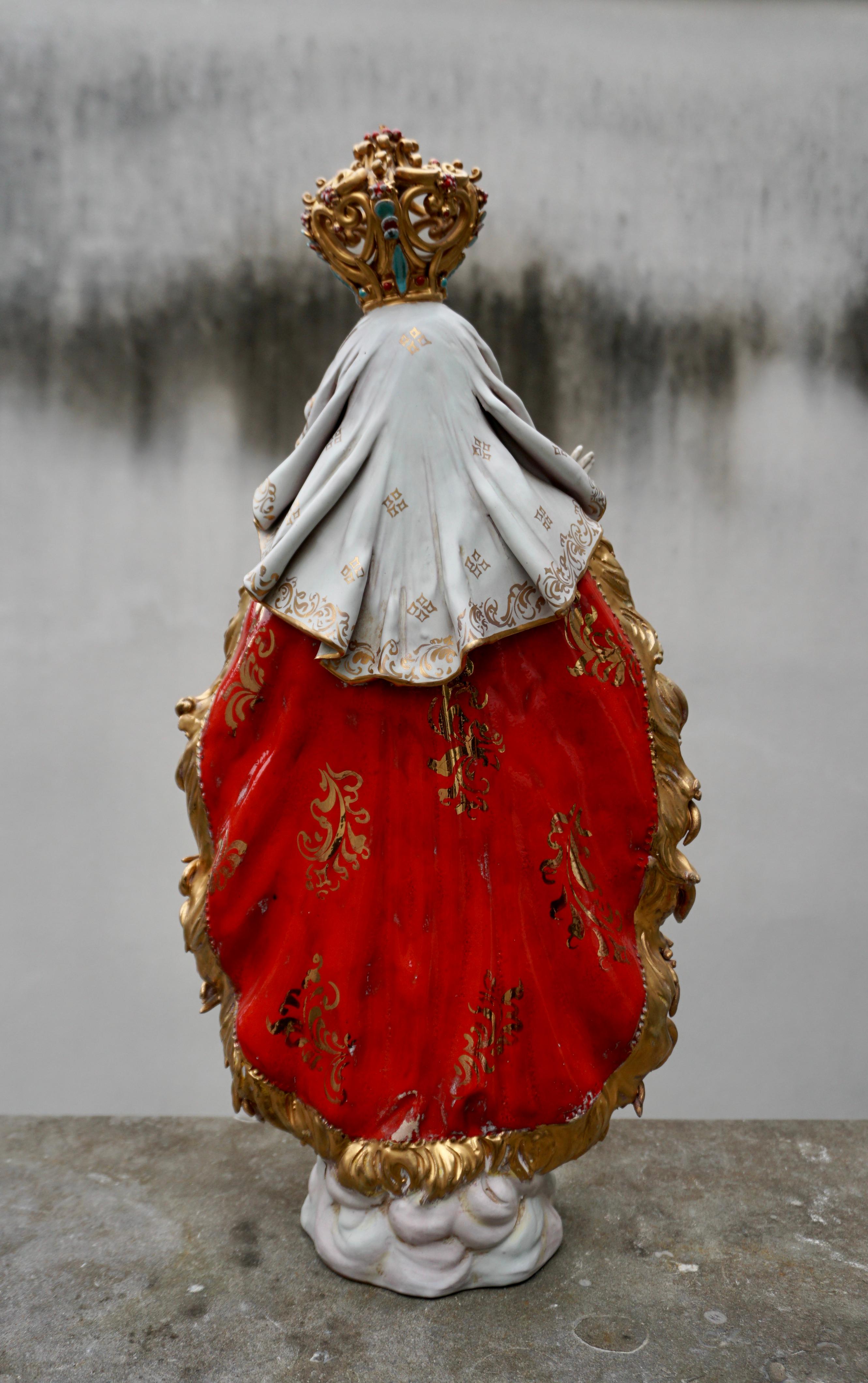 Hand-Crafted Italian Ceramic Sculpture Madonna Virgin & Child Pattarino 1960s Figure For Sale