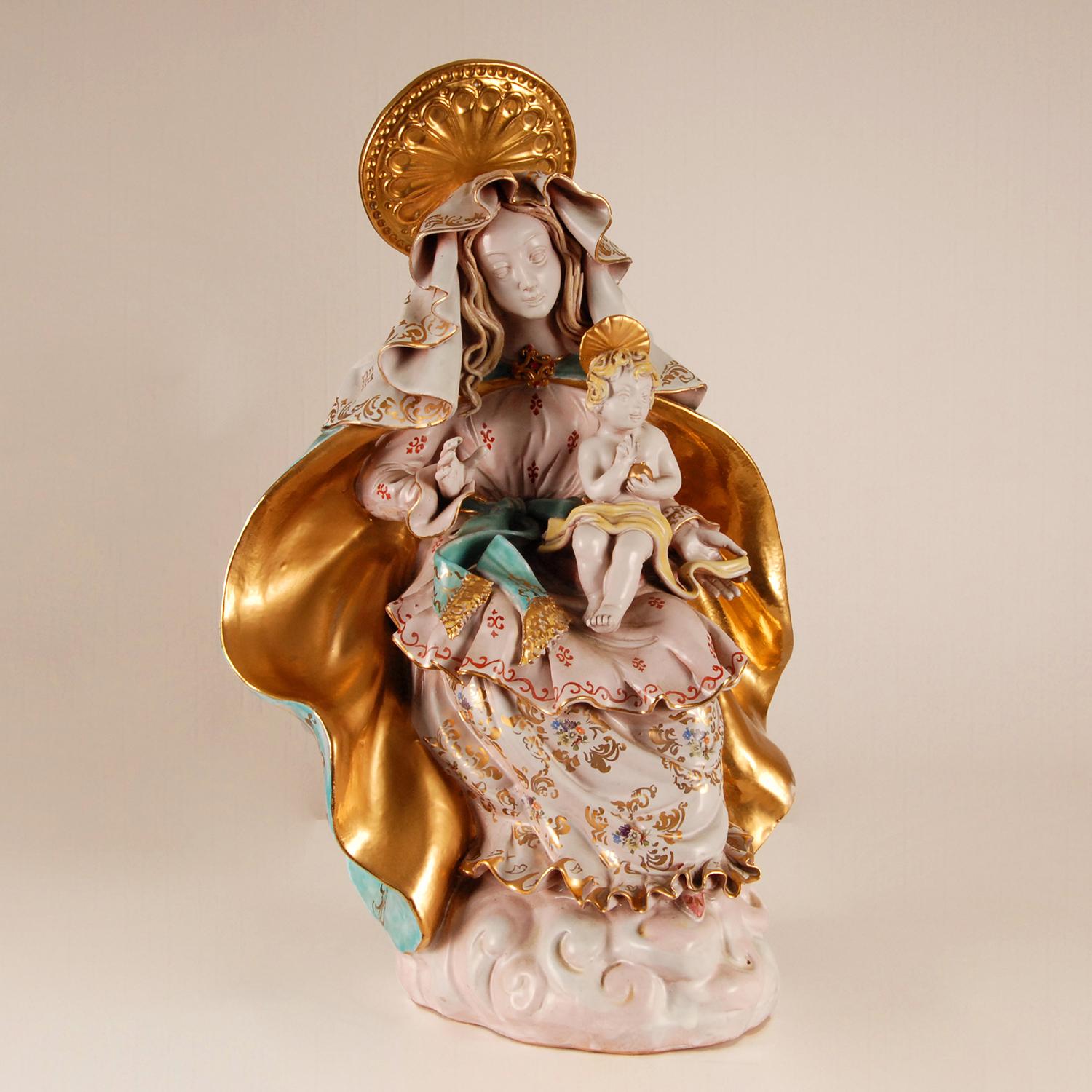 Mid-Century Modern Italian Ceramic Sculpture Madonna Virgin & Child Pattarino 1960s Figure For Sale