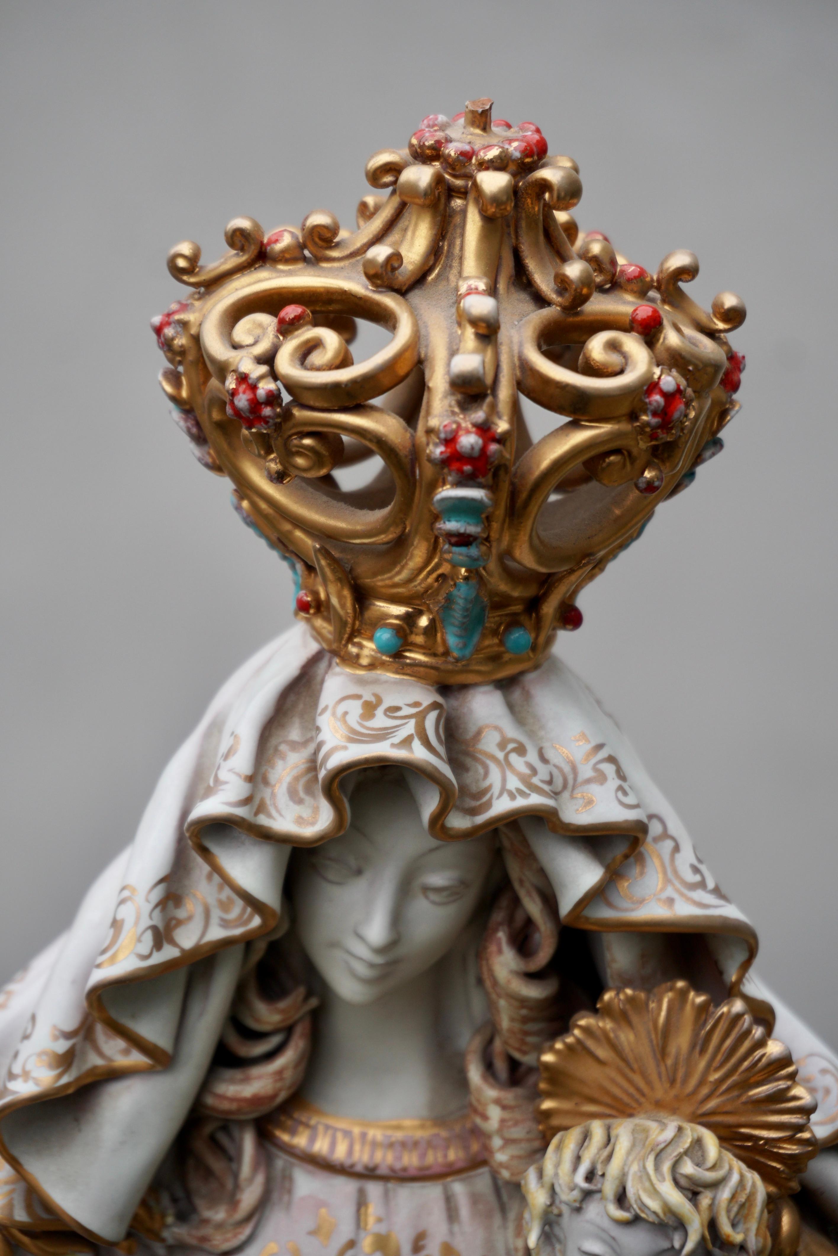 Italian Ceramic Sculpture Madonna Virgin & Child Pattarino 1960s Figure In Good Condition For Sale In Antwerp, BE