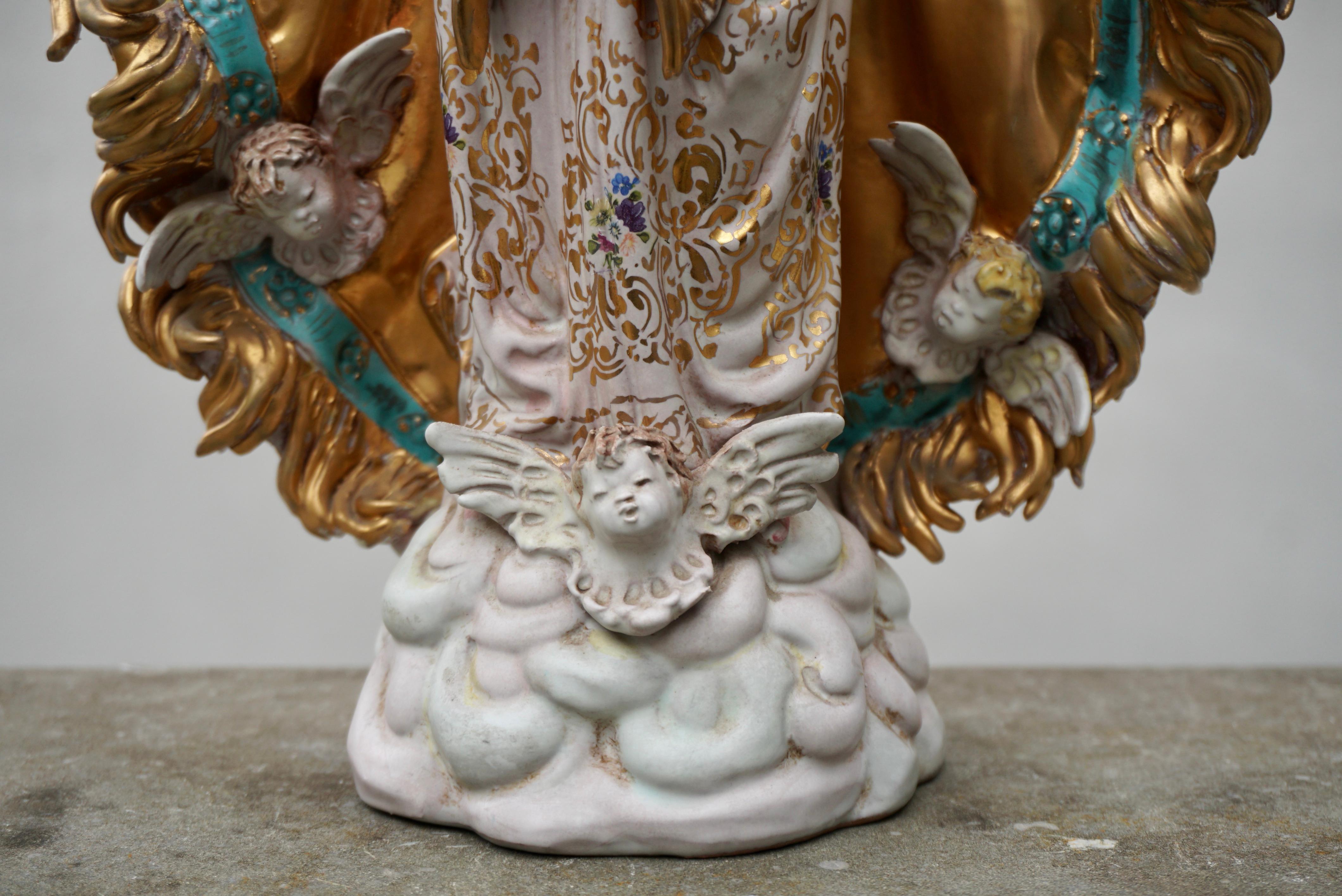 Earthenware Italian Ceramic Sculpture Madonna Virgin & Child Pattarino 1960s Figure For Sale
