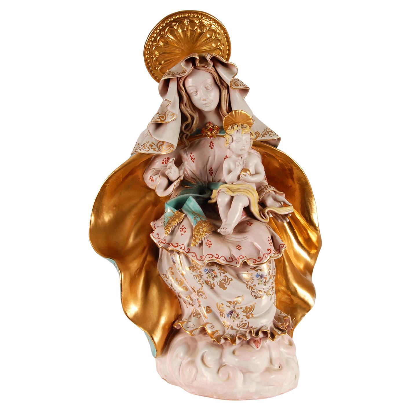 Italian Ceramic Sculpture Madonna Virgin & Child Pattarino 1960s Figure