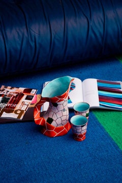 Italian Ceramic Set Water Jug with four Glasses by Pucci Umbertite