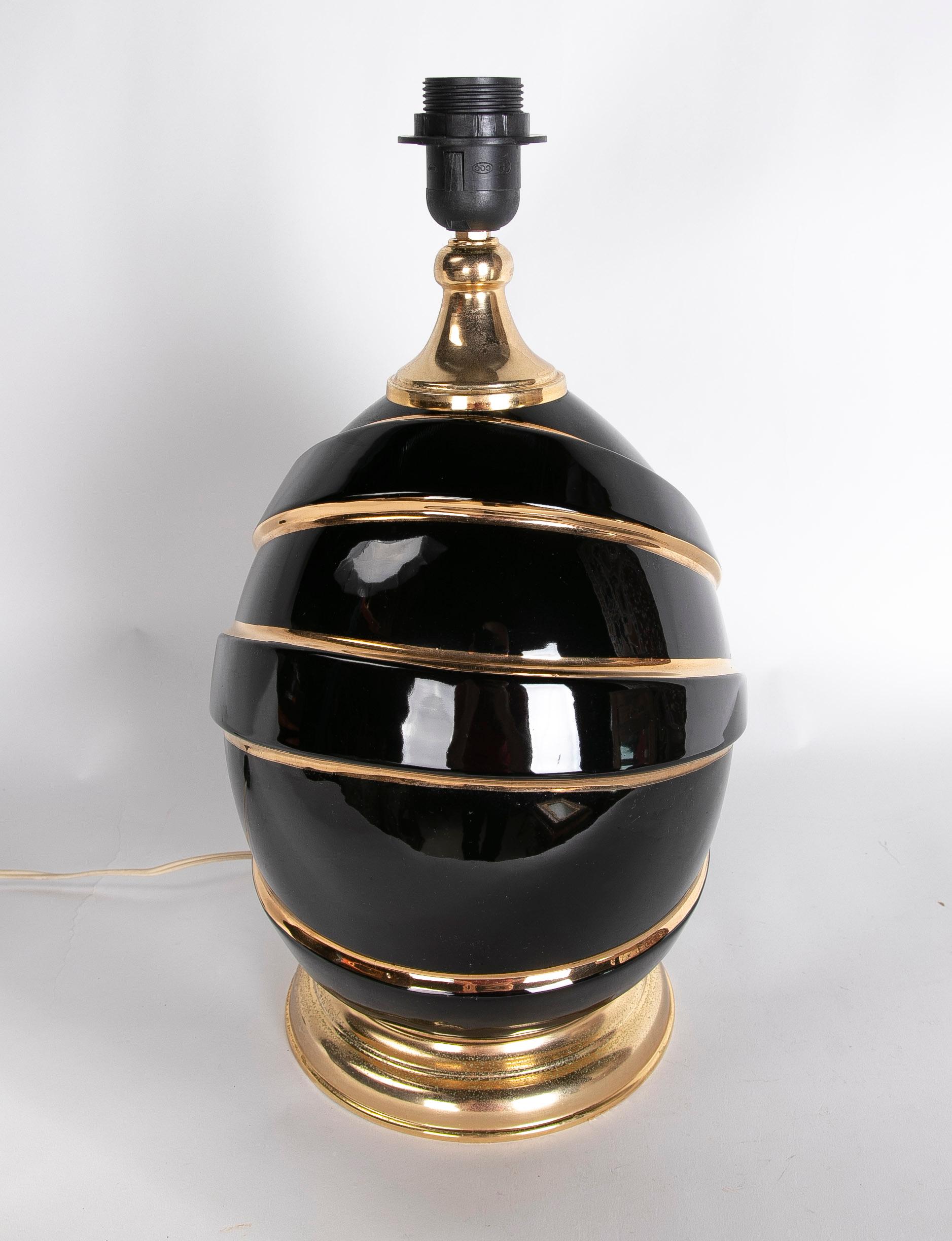 Italian ceramic table lamp in Black Colour with Gold Decorations.