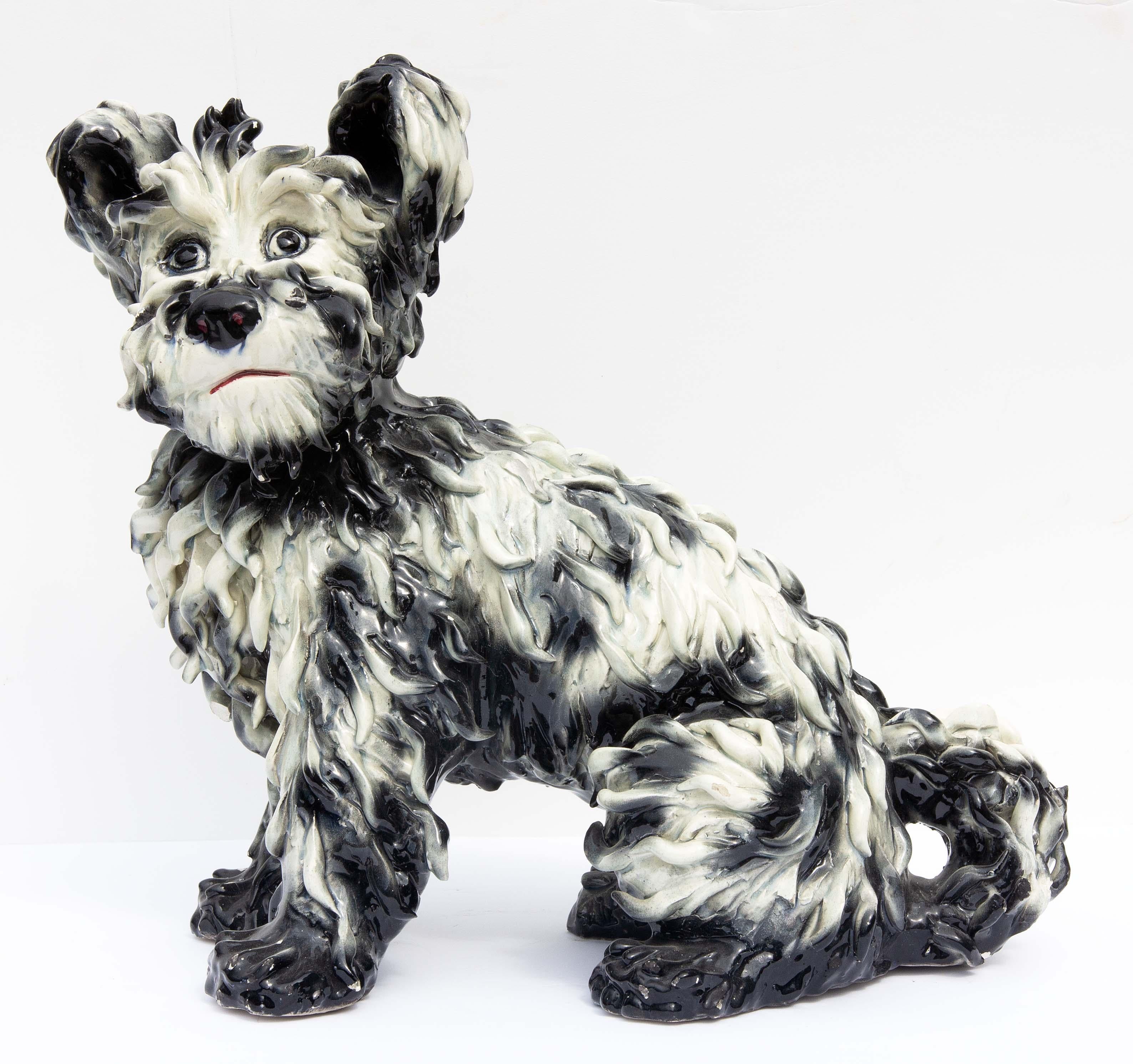 Italienischer Keramik-Terrier mit Hund, Vintage, 1950er Jahre im Zustand „Gut“ im Angebot in Rochester, NY