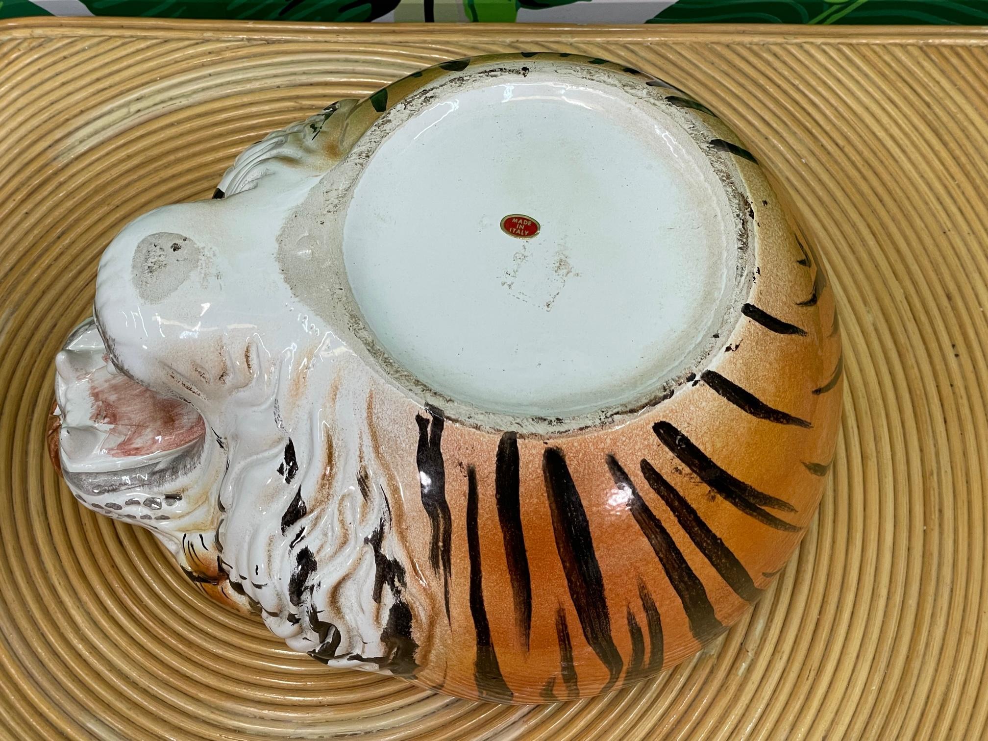 Italian Ceramic Tiger Head Large Cachepot Planter For Sale 2