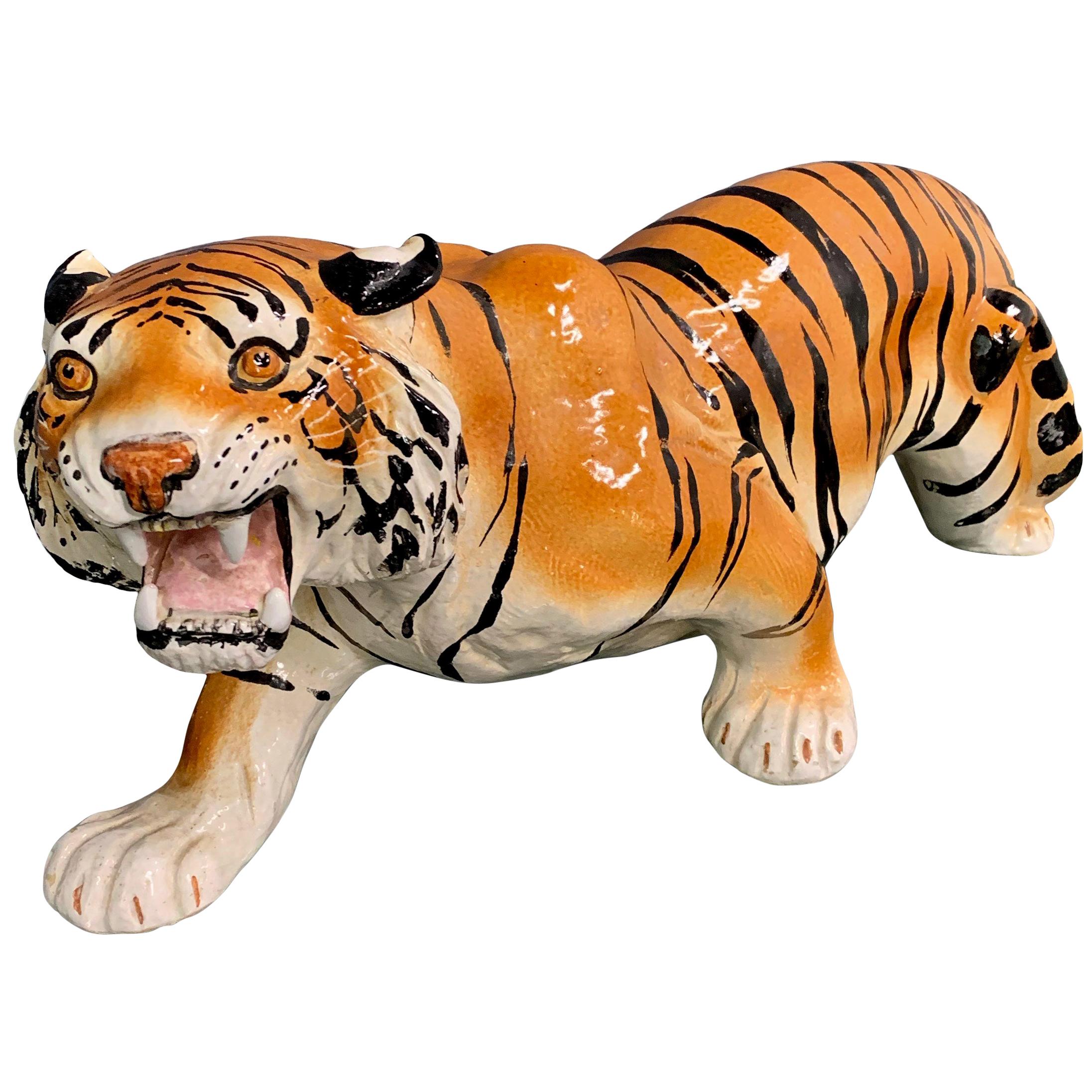 Tigre en céramique italienne du style Midcentury