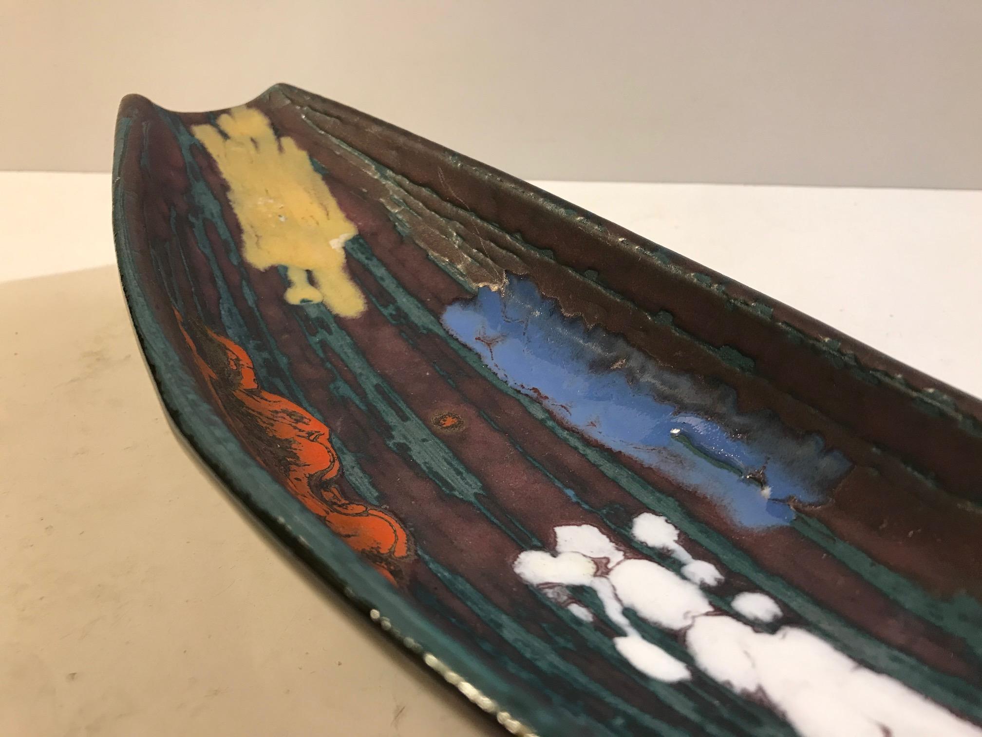 Mid-Century Modern Italian Ceramic Tray with Abstract Glazes, 1960s For Sale