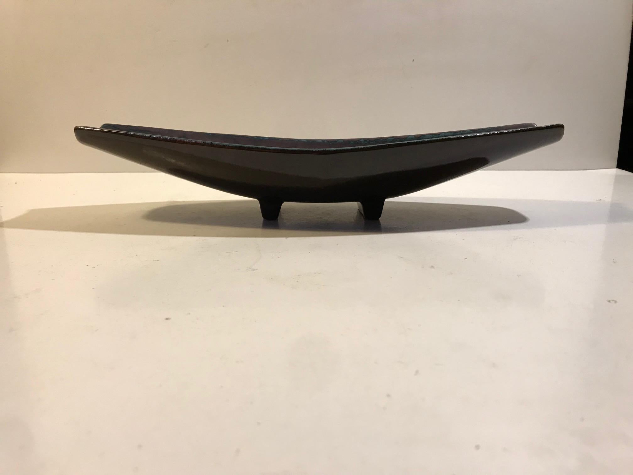Mid-20th Century Italian Ceramic Tray with Abstract Glazes, 1960s For Sale