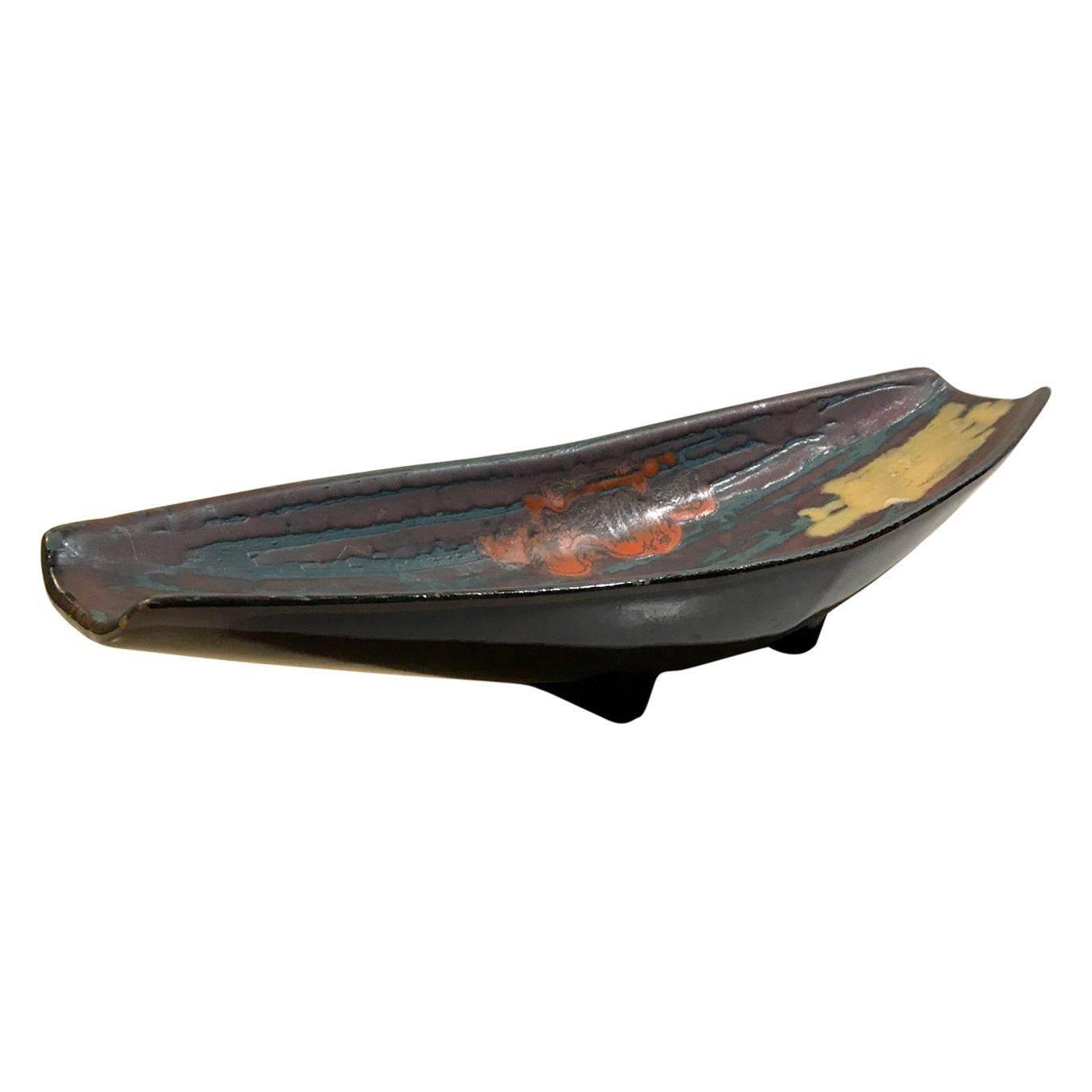 Italian Ceramic Tray with Abstract Glazes, 1960s