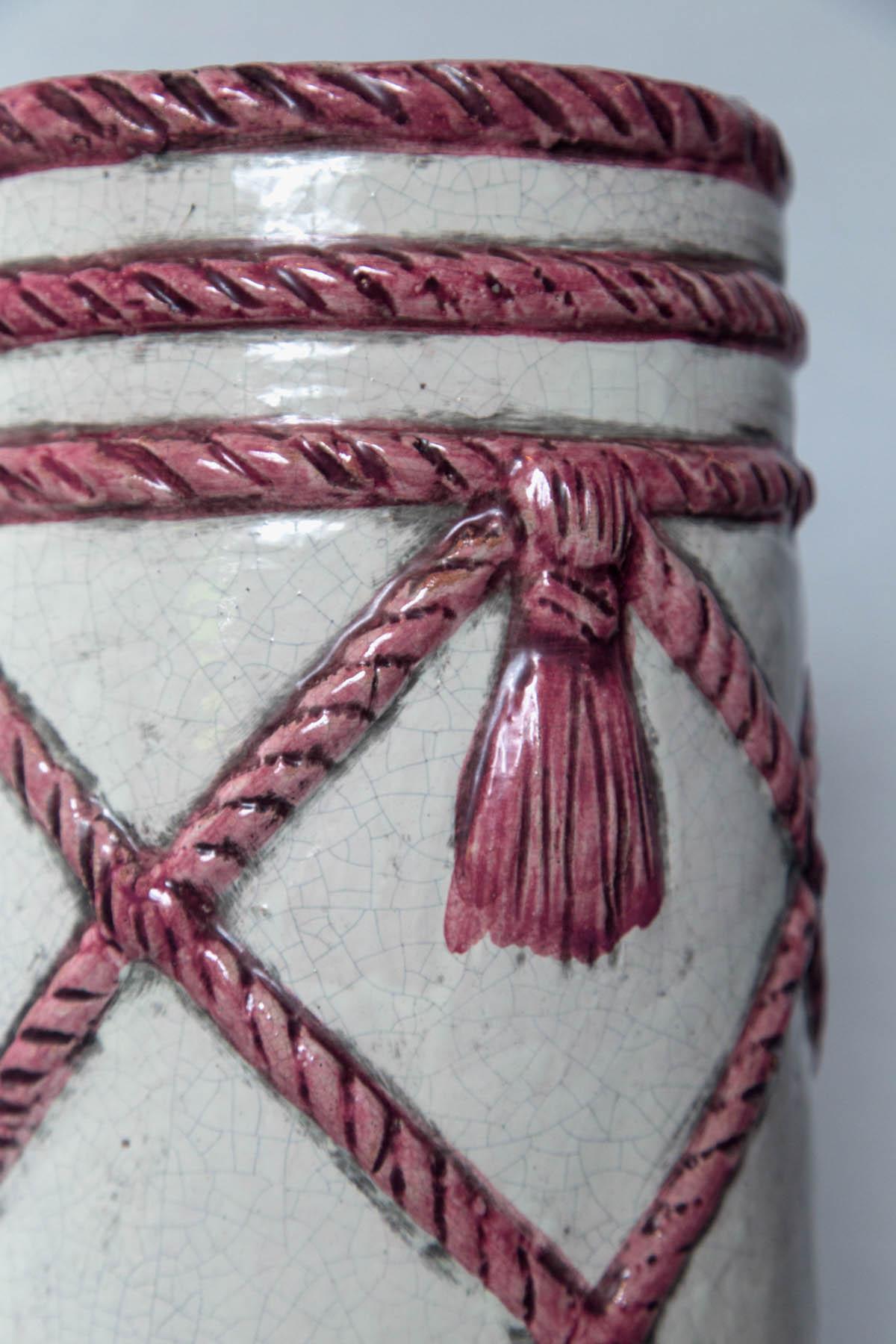 Italian Ceramic Umbrella Stand, Pink and White In Excellent Condition In Stamford, CT
