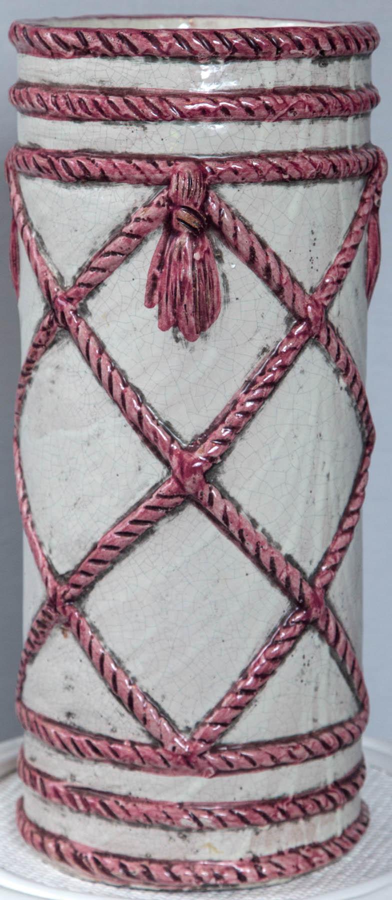 Late 20th Century Italian Ceramic Umbrella Stand, Pink and White